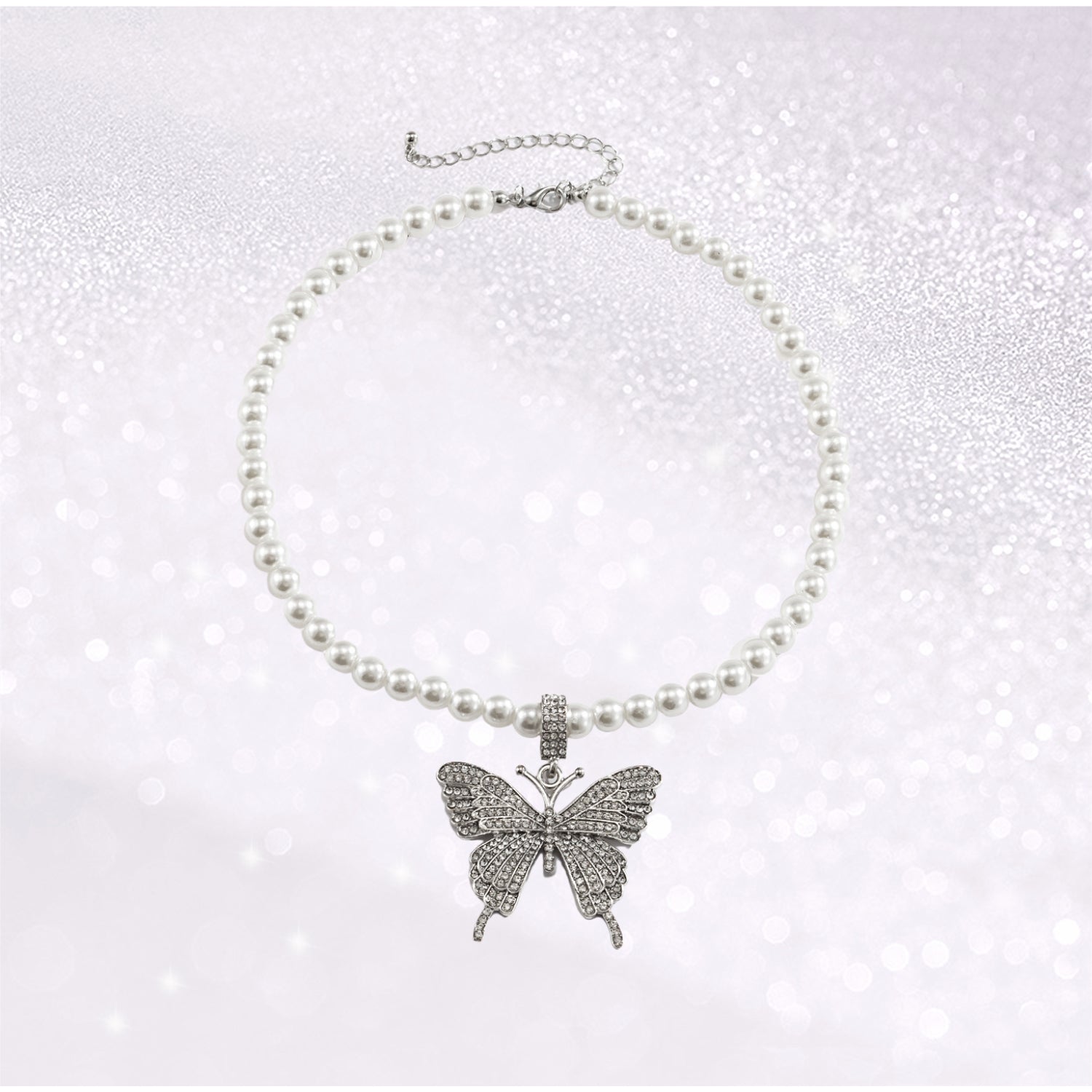Sparkly Butterfly Choker Necklace with Rhinestone Pendant - Elegant Chain Jewelry for Women & Girls | Perfect for Parties, Weddings & Date Nights