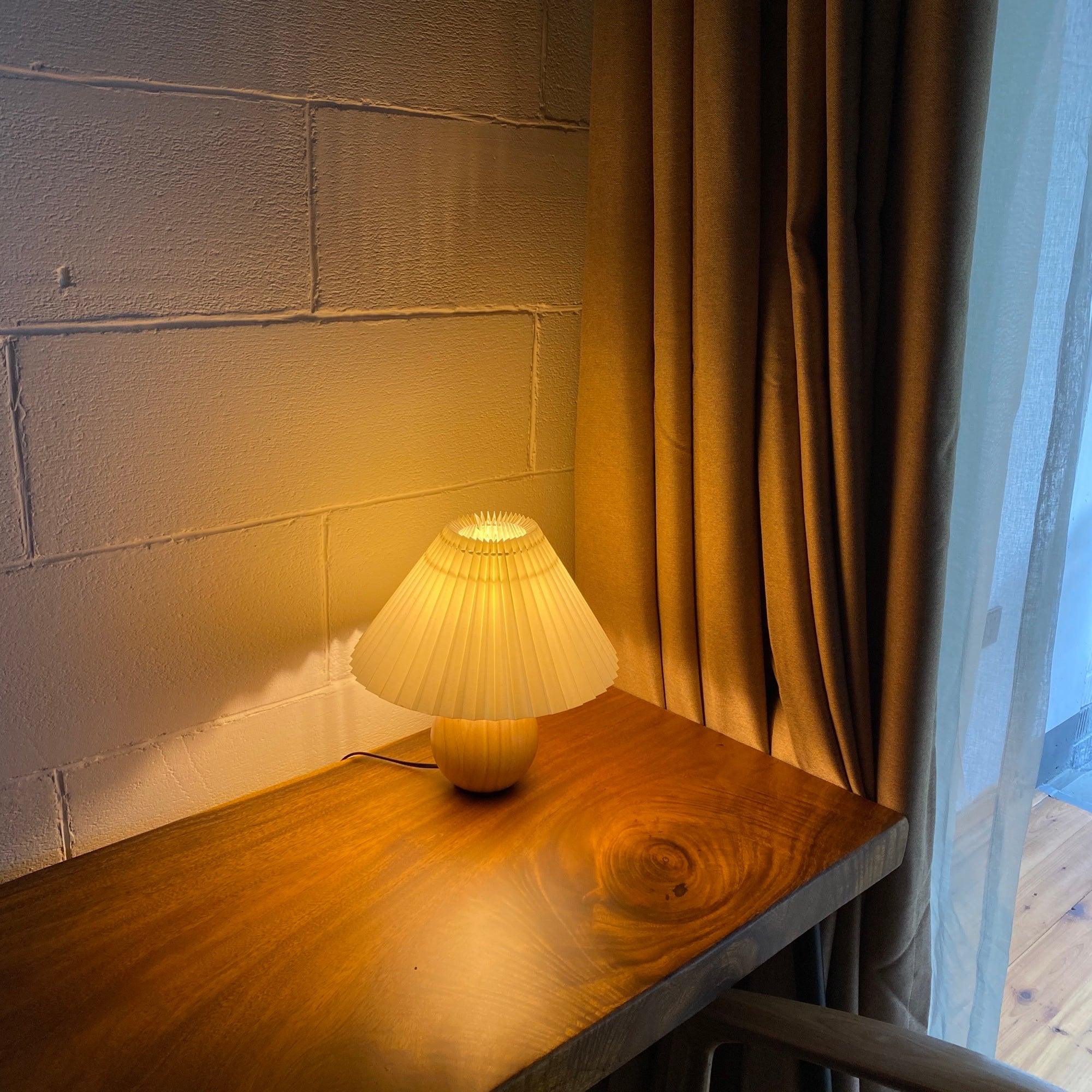 Modern Wooden Pleated Table Lamp - Handcrafted Natural Wood Nightstand Light for Bedroom, Living Room & Office - Warm Ambient Lighting for Home Decor