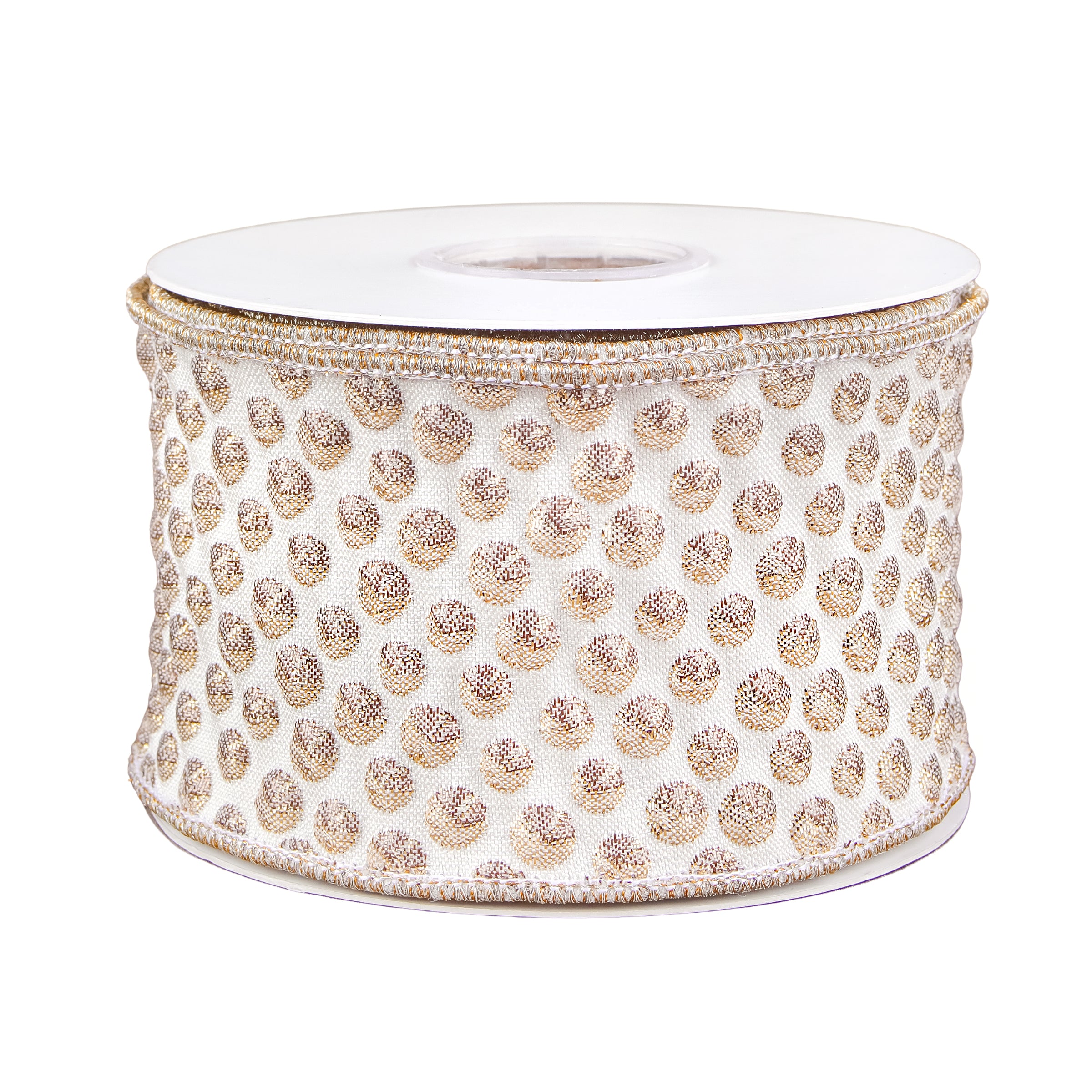 3 Inch HGTV Home Collection Rainer Jacquard Tissue Back Ribbon in Gold - Perfect for Gift Wrapping, DIY Crafts, and Home Decor