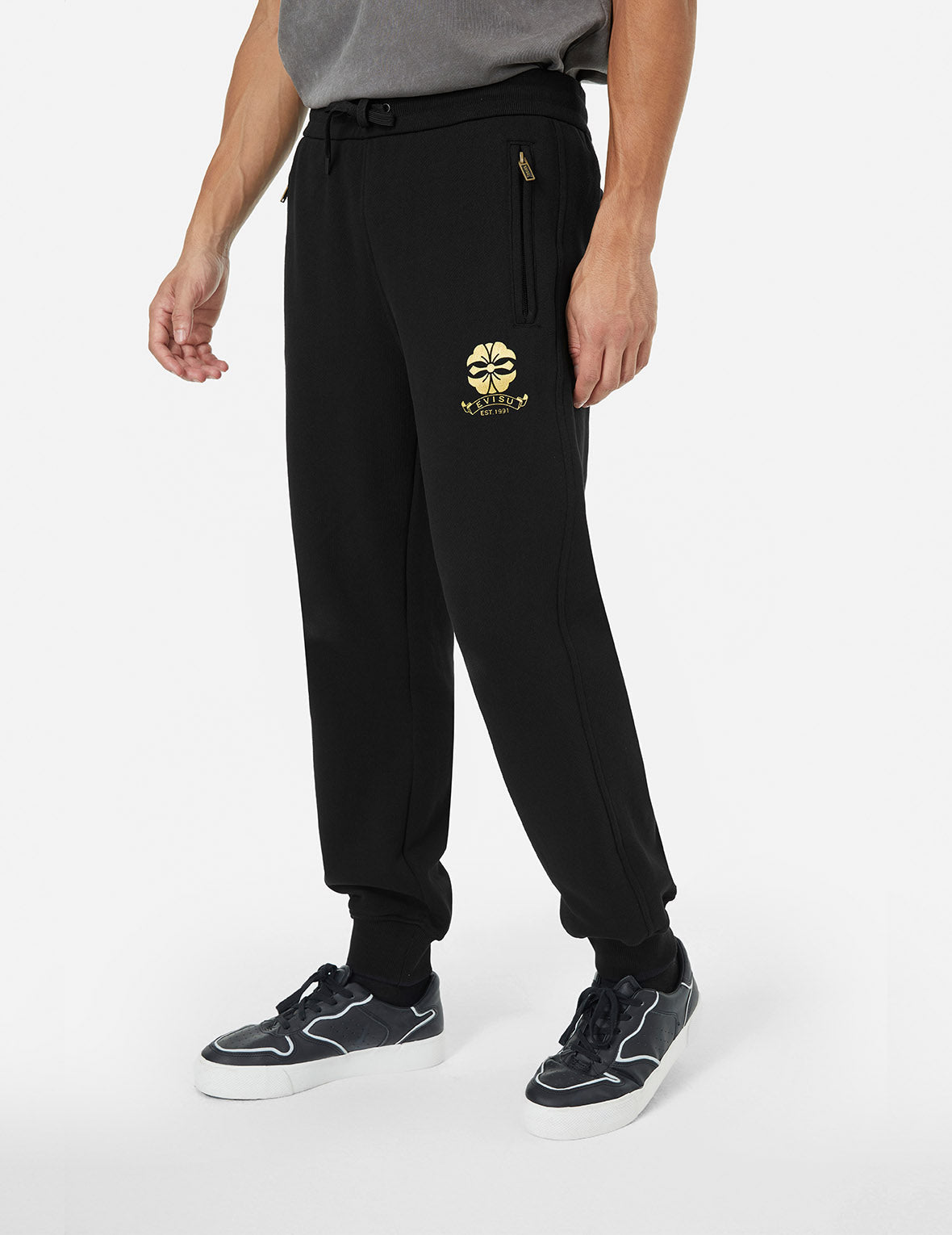 Kamon & Evisu Foil Print Straight Fit Sweatpants for Men - Comfortable Casual Joggers with Stylish Foil Design - Perfect for Lounge Wear, Gym, and Street Fashion