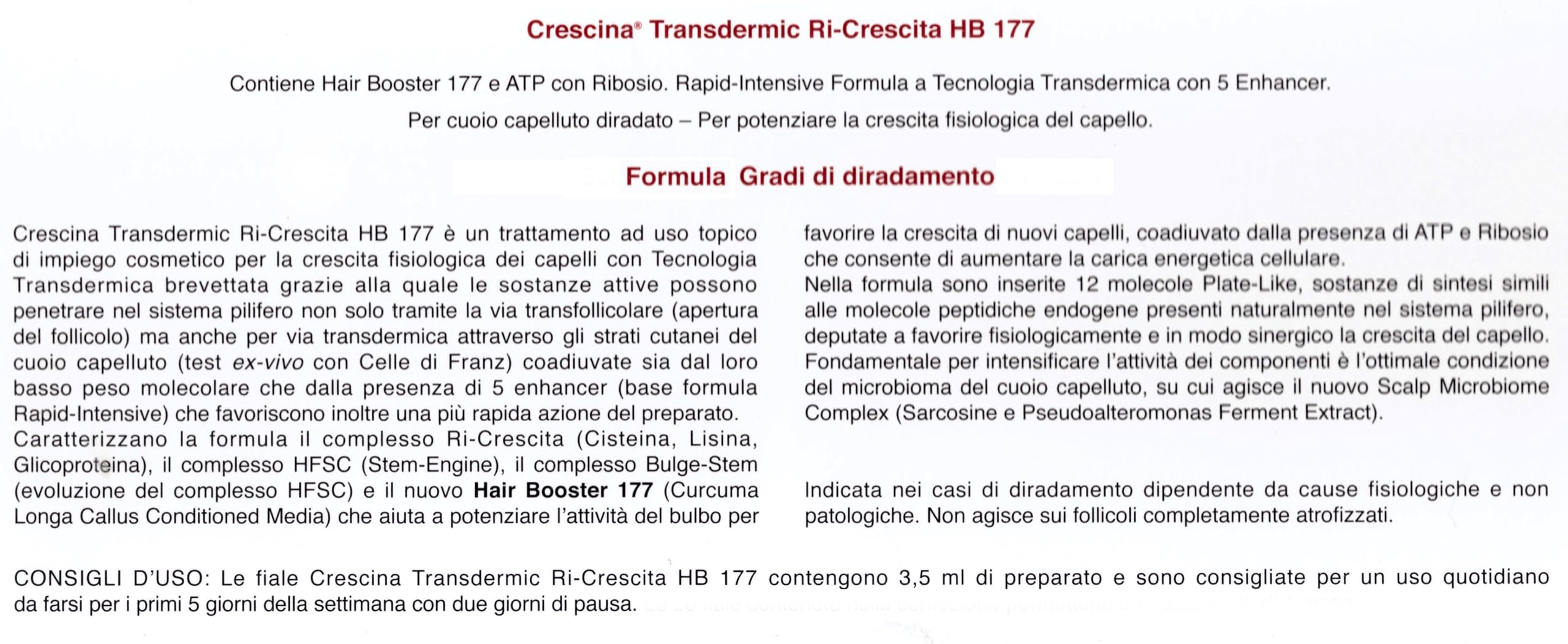 Crescina Transdermic Follicular Islands HB 177 Hair Growth Treatment for Women - 20 Vials for Thicker, Healthier Hair | At-Home Hair Regrowth Solution for Thinning Hair & Hair Loss Prevention