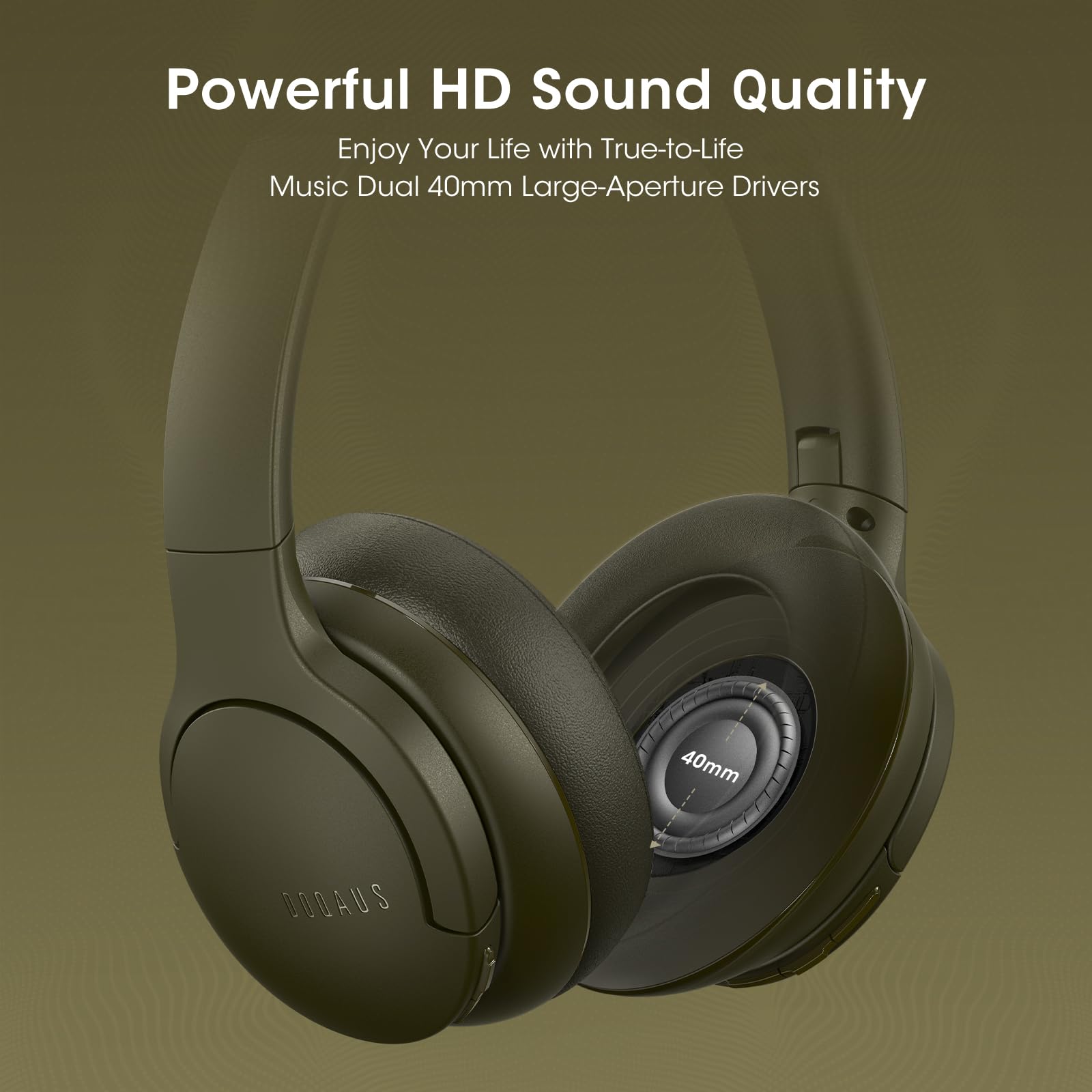 DOQAUS Wireless Bluetooth Headphones Over Ear with 90H Playtime, HiFi Stereo Sound, Deep Bass & Built-in Mic - Foldable Lightweight Headset with 3 EQ Modes for iPhone, Android, PC - Perfect for Travel, Office, Gym & Home Use (Green)