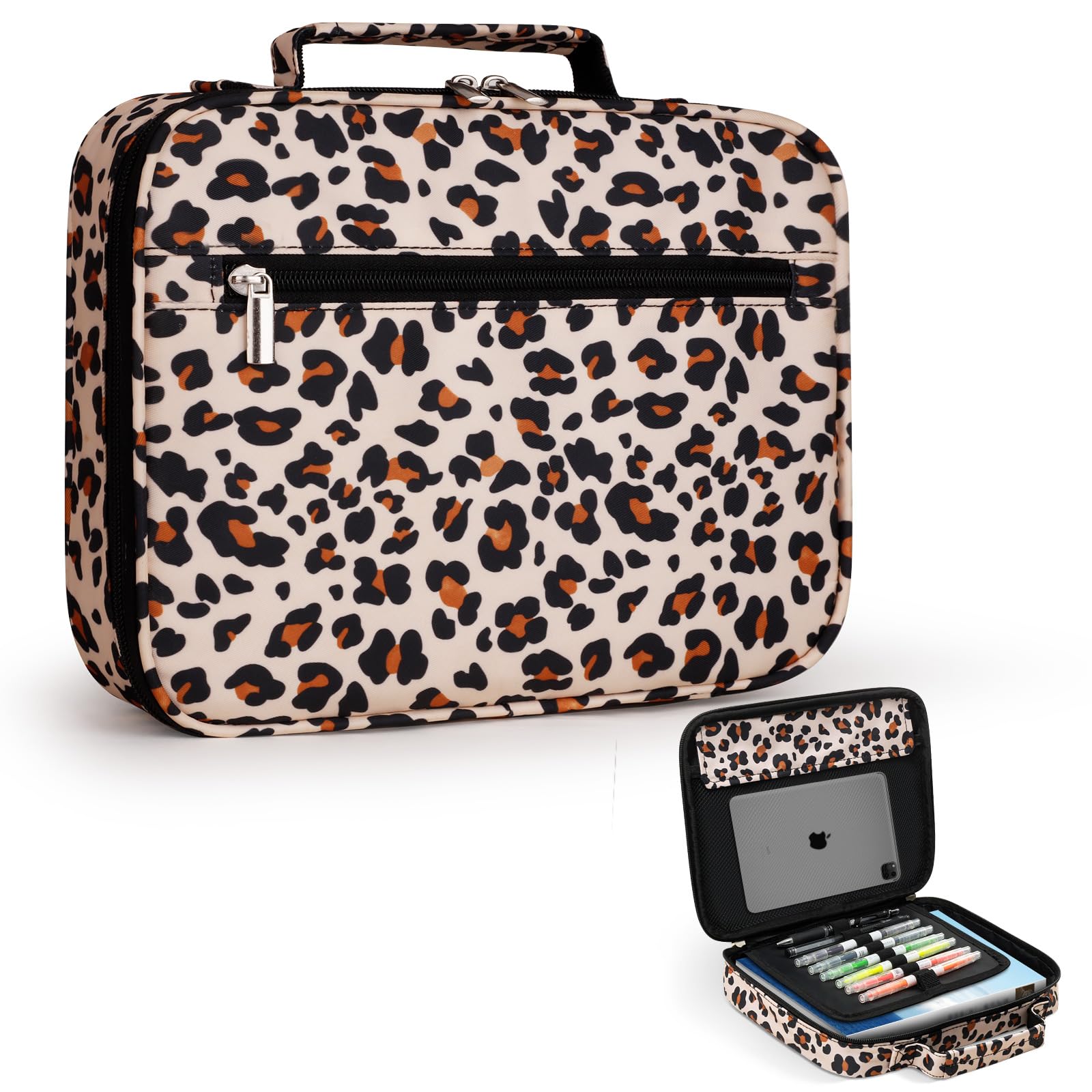 HAWGON Bible Cover for Women & Men - Multi-Functional Large Book Organizer with Detachable Pen Slots | Durable Bible Case for Church, Office & Travel | Perfect Bible Study Supplies & Gift (Beige Leopard Print)