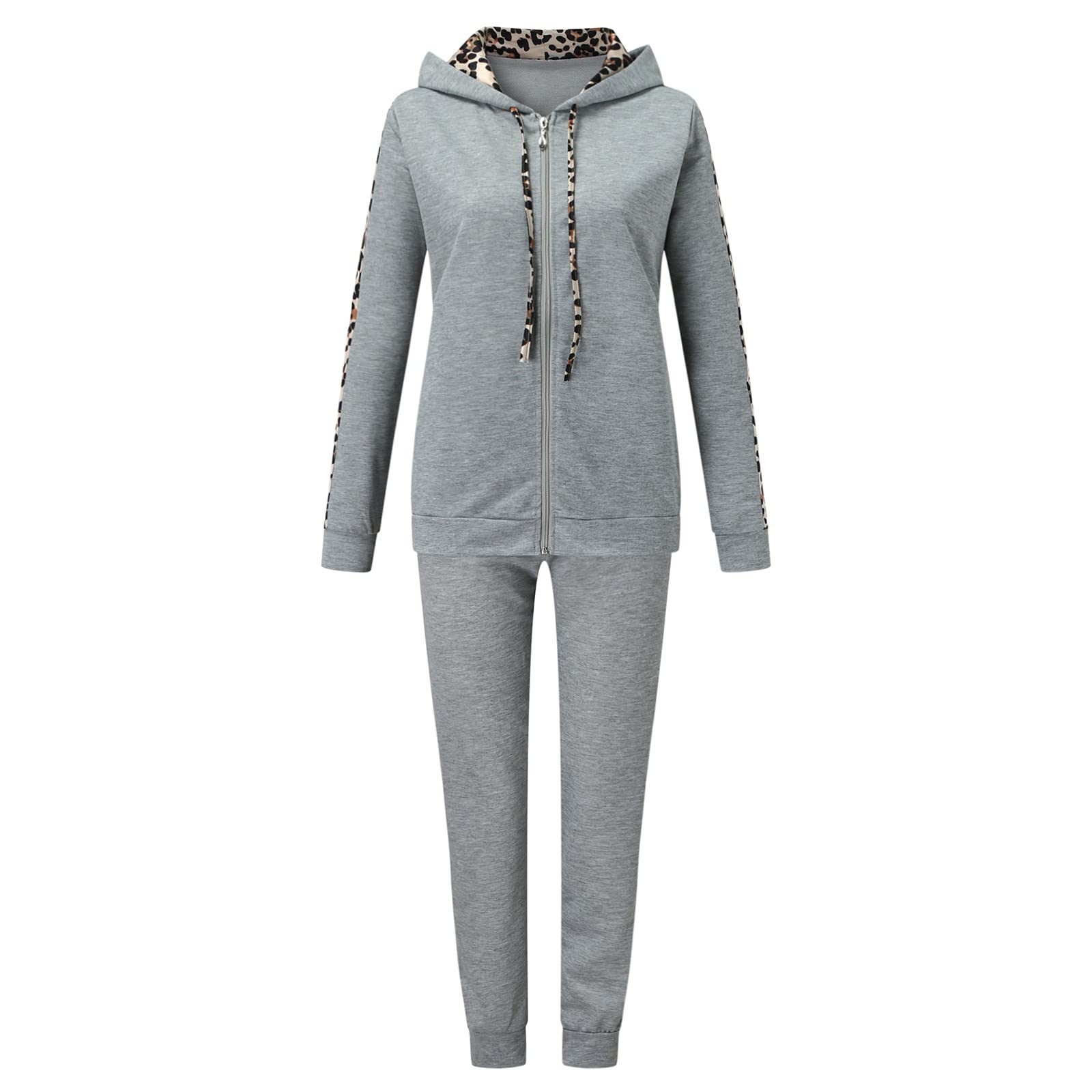 Sexy Leopard Print Women's 2-Piece Outfit - Long Sleeve Top & Sweatpants Tracksuit Set | Casual Loungewear & Streetwear Fashion for Women | Perfect for Workout, Yoga, Running and Everyday Wear