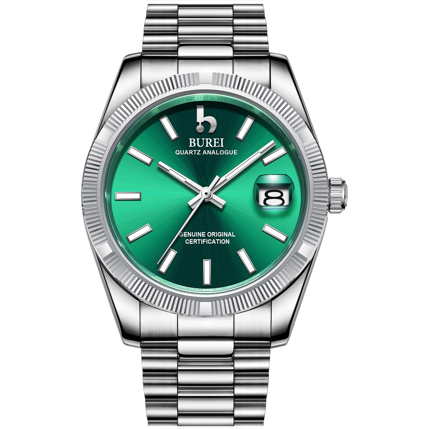 BUREI Men's Quartz Watch with Analog Display, Date Window, Sapphire Crystal Glass & Stainless Steel Band - Perfect for Business, Casual Wear and Gift Giving