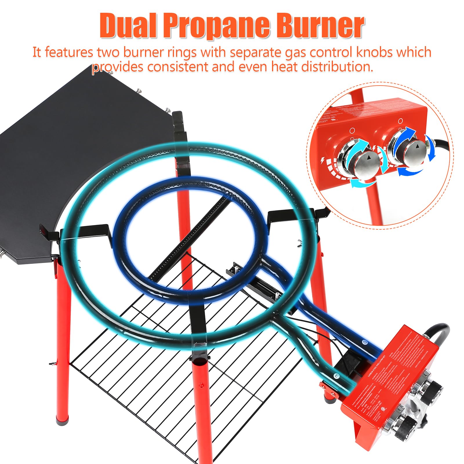 20-Inch Enameled Steel Paella Pan Set with Lid, Burner, Stand & Carry Bag - Complete Paella Kit with Built-In Ignitor, Regulator Hose (14 Servings) - Perfect for Outdoor Cooking, Parties, BBQs & Spanish Cuisine