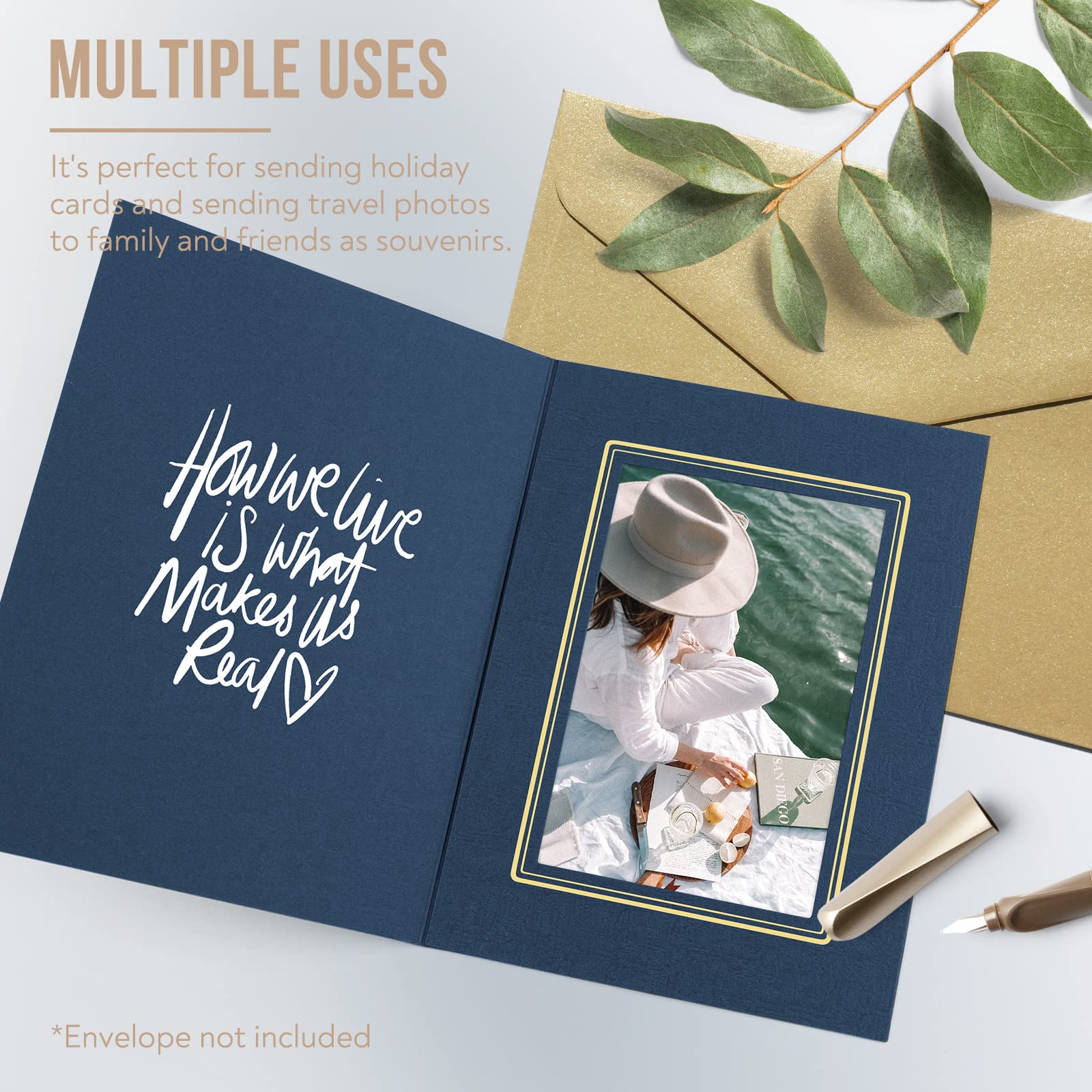 Golden State Art 4x6 Photo Folders - Pack of 25 Cardboard Picture Frames with Navy Blue/Gold Lining - Perfect for Greeting Cards, Invitations, Graduation, Christmas & Wedding Photos - Display Memories in Style