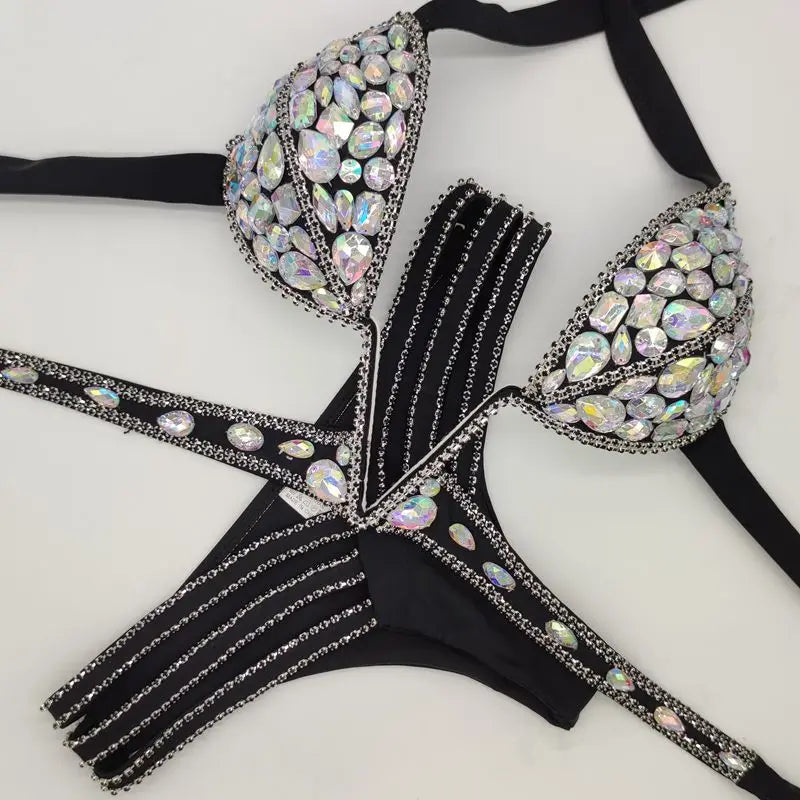 2020 Venus Vacation V-Neck Rhinestone Bikini Set - Push Up Swimsuit with Bling Stones for Women | Perfect for Beach Vacations, Pool Parties & Summer Getaways