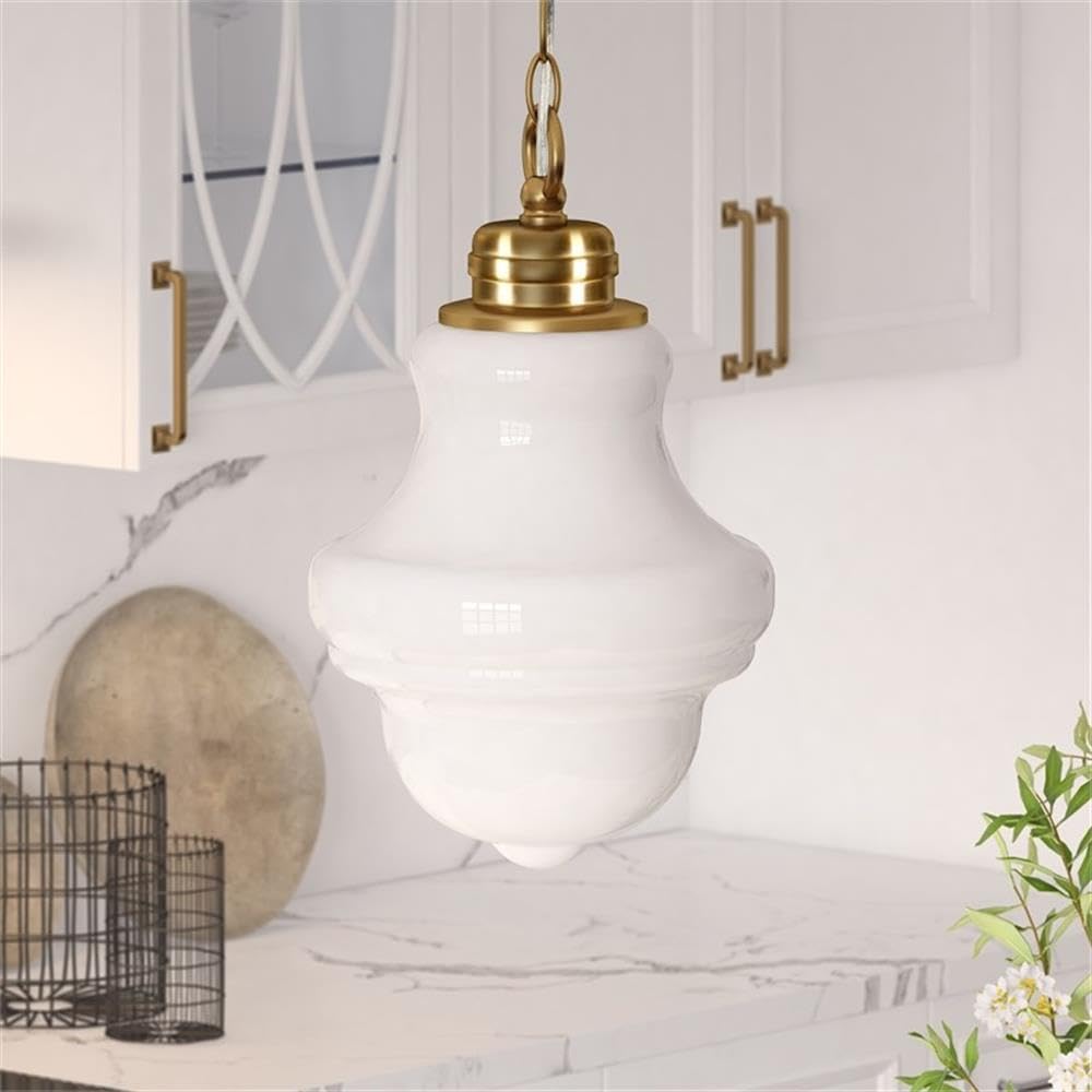 Henn&Hart 9 Inch Brass Metal and Glass Pendant Light Fixture - Vintage Industrial Ceiling Lighting for Dining Room, Kitchen, or Bedroom