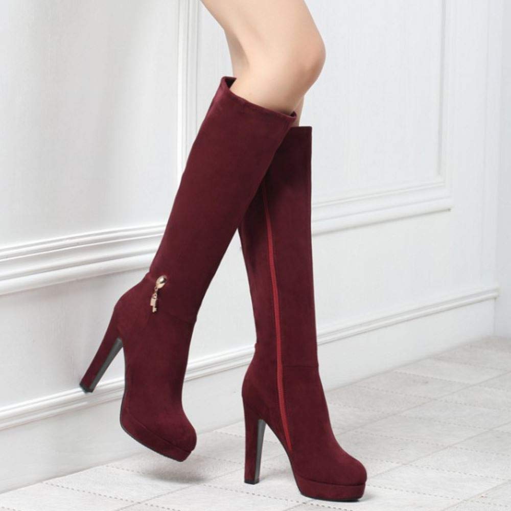 Scarouki Women's Elegant Mid-Calf Boots with Block Heels & Platform - Stylish Fall/Winter Fashion for Office, Dating & Night Out
