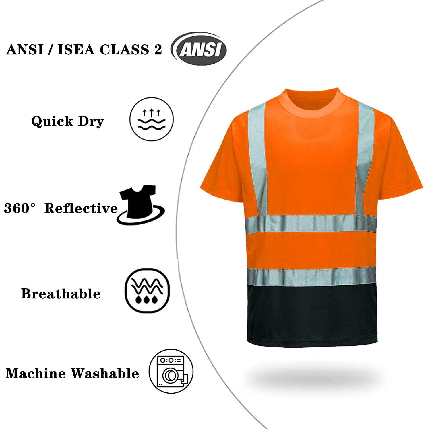 High Visibility Safety Reflective Short Sleeve T-Shirts for Men & Women - Construction Work Shirts with Black Bottom - Ideal for Night Work, Road Construction & Outdoor Safety Gear