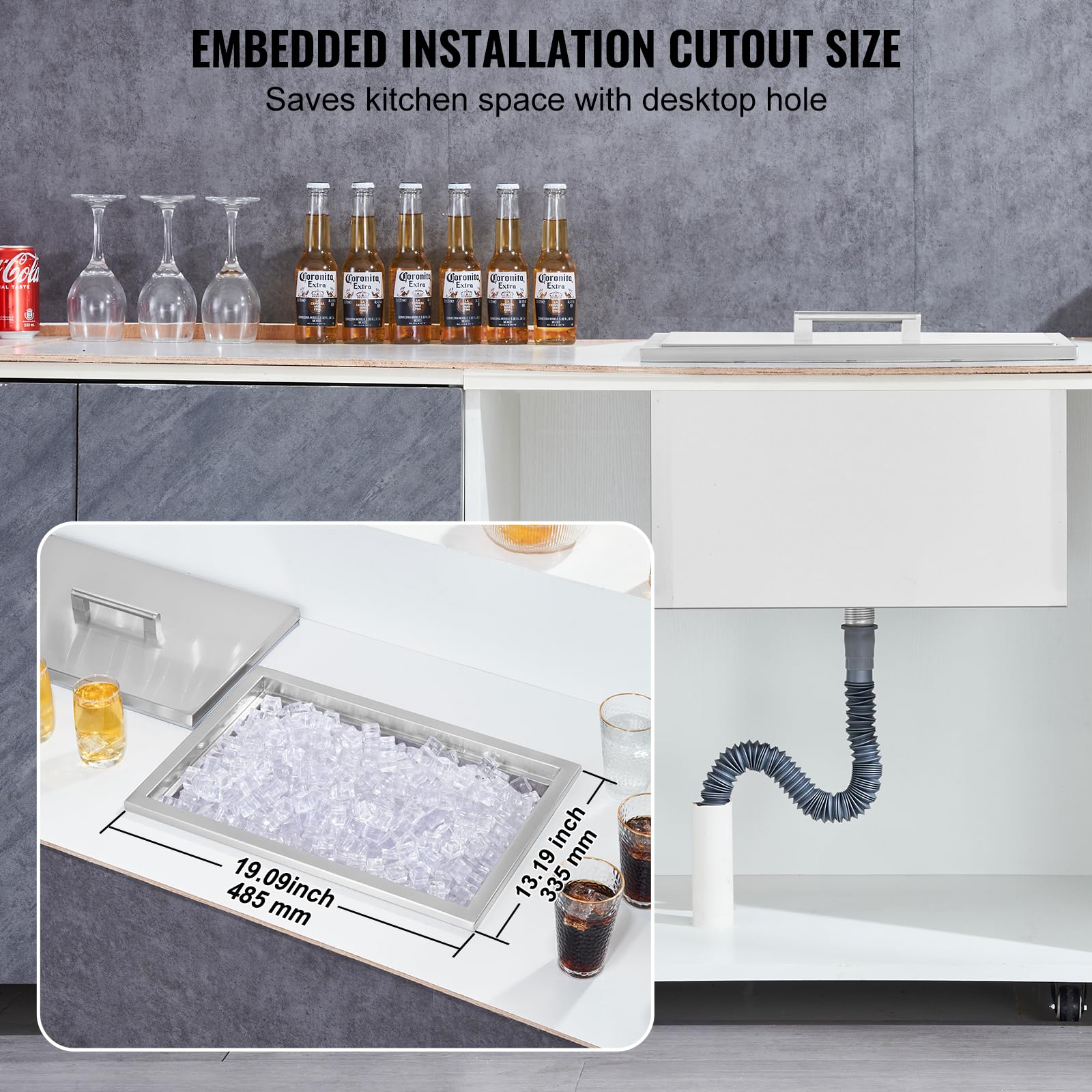 VEVOR 32 Quart Stainless Steel Drop-In Ice Chest Cooler - 20