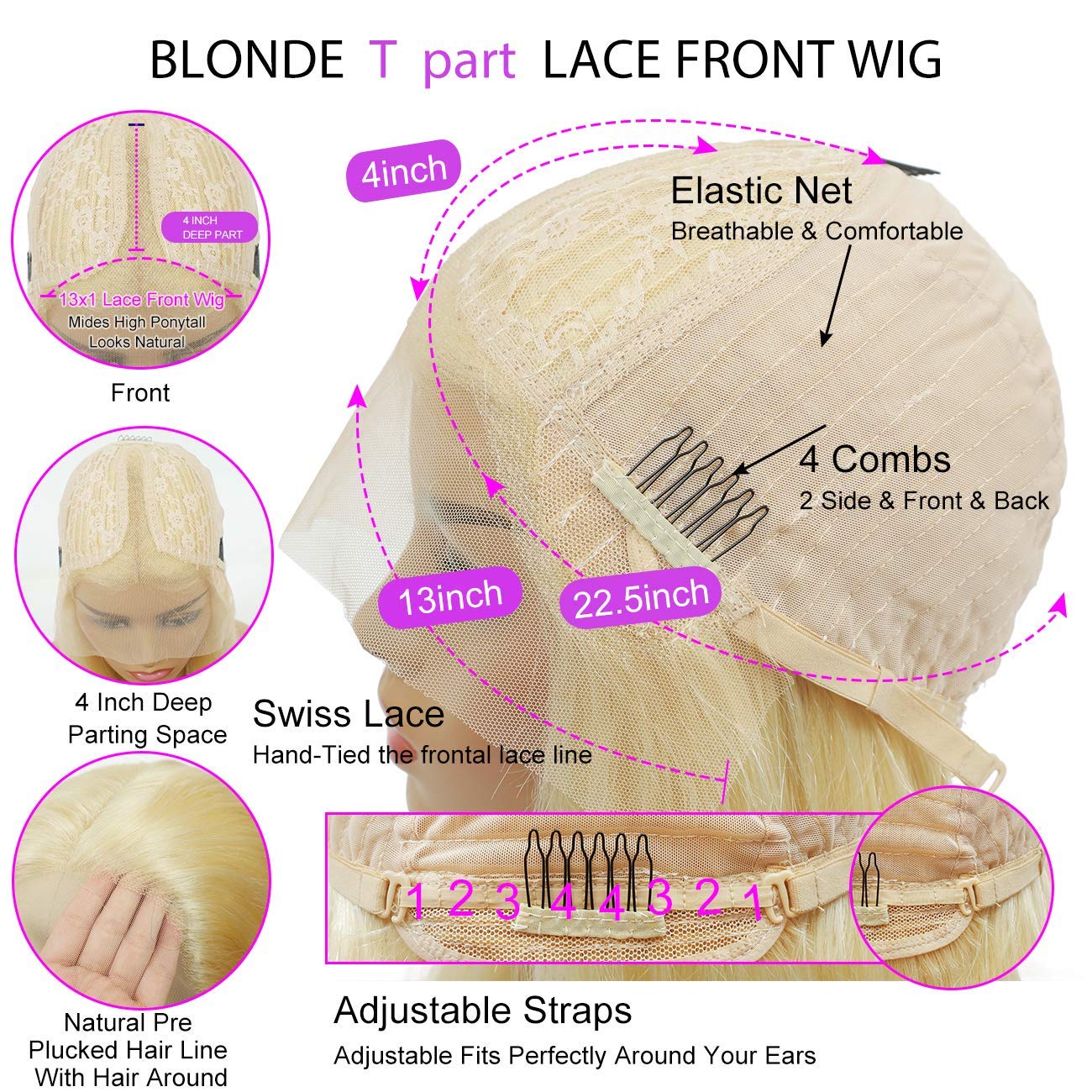 613 Human Hair Wigs with T-Part Lace Front - 150% Density Glueless Deep Wave/Curly Wigs with Baby Hair (22 Inches) - Perfect for Daily Wear, Cosplay & Special Occasions