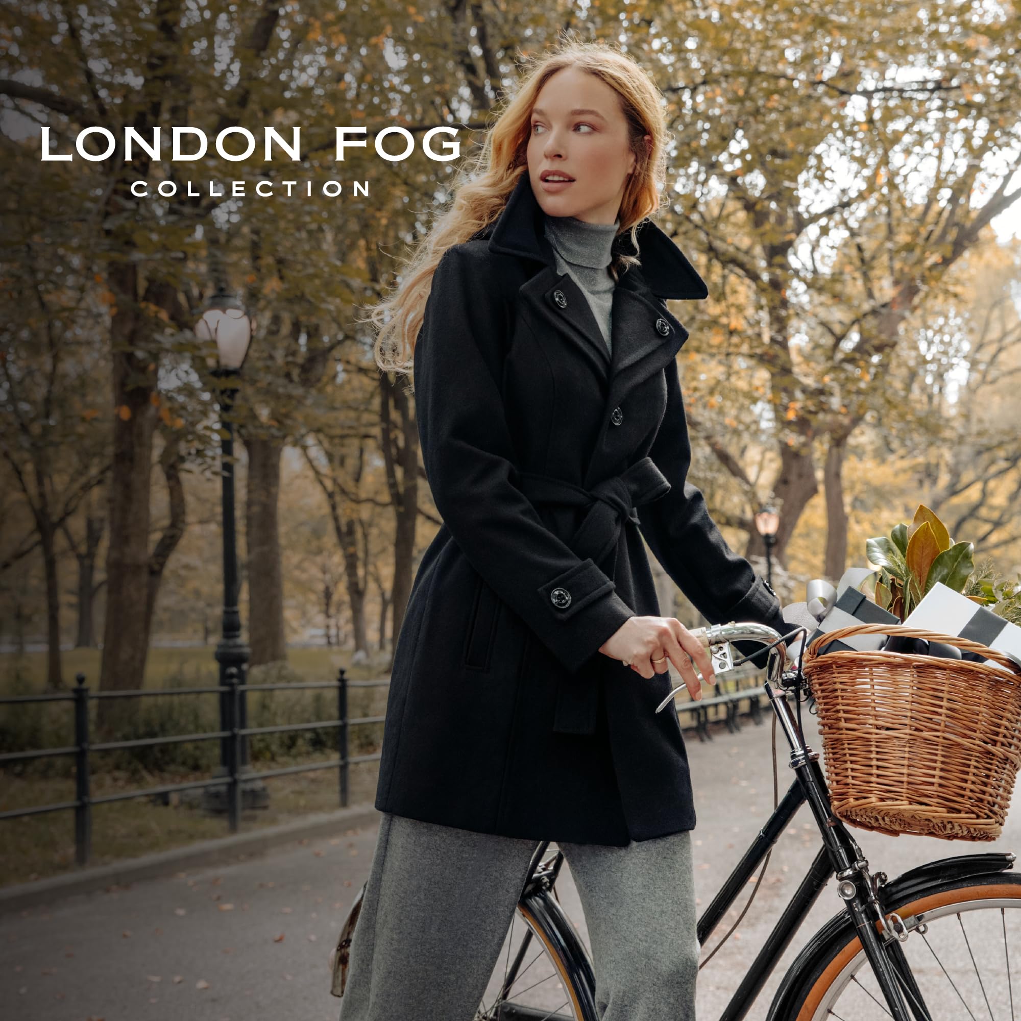 London Fog Women's Double Lapel Wool Coat with Belt - Knee Length Button Front Trench Coat for Fall & Winter Fashion, Office Wear & Outdoor Activities
