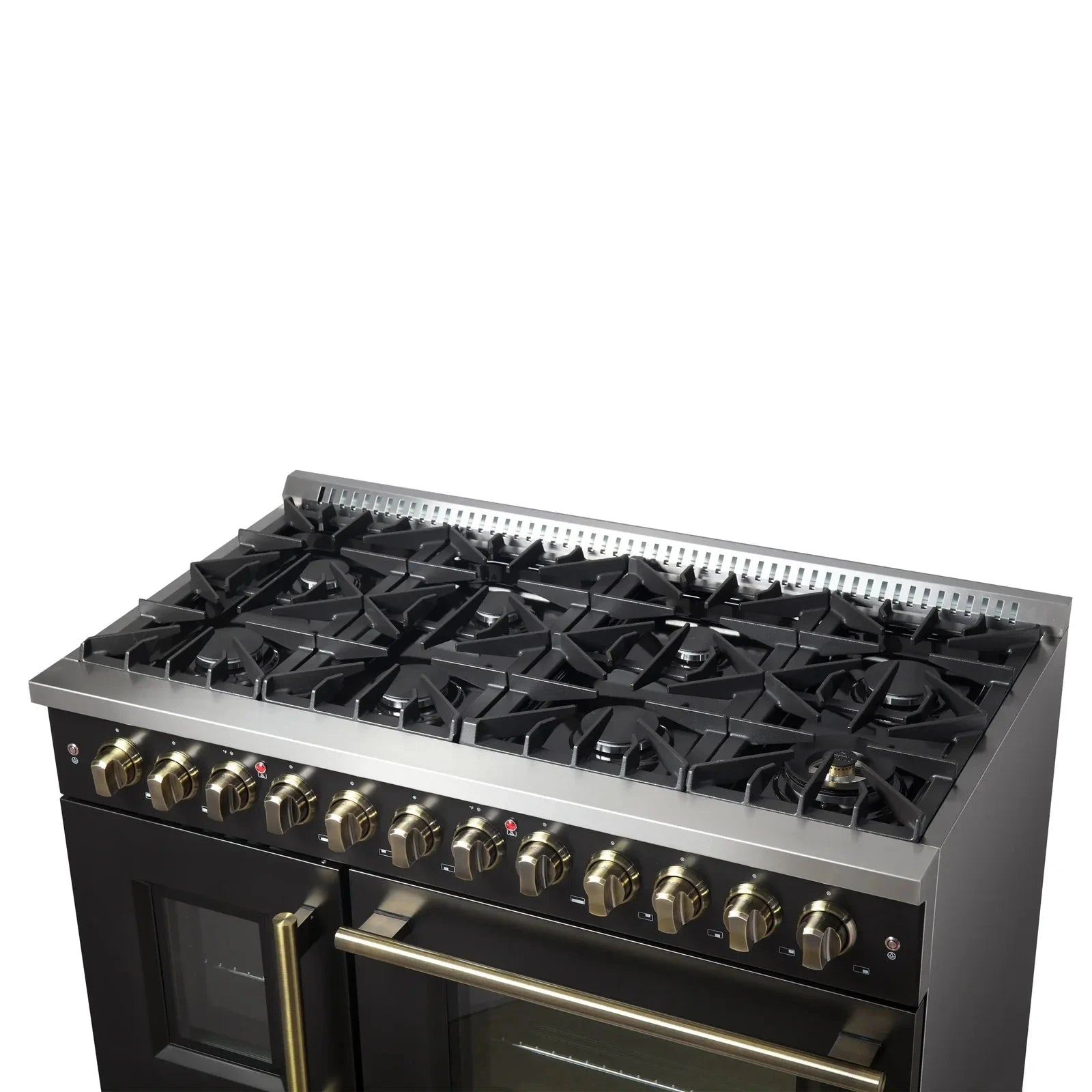 Forno Galiano 48-Inch French Door Dual Fuel Range with 8 Burners & Electric Convection Oven - Black Antique Brass Trim (Model FFSGS6356 48BLK) | Perfect for Professional Kitchens & Luxury Home Cooking