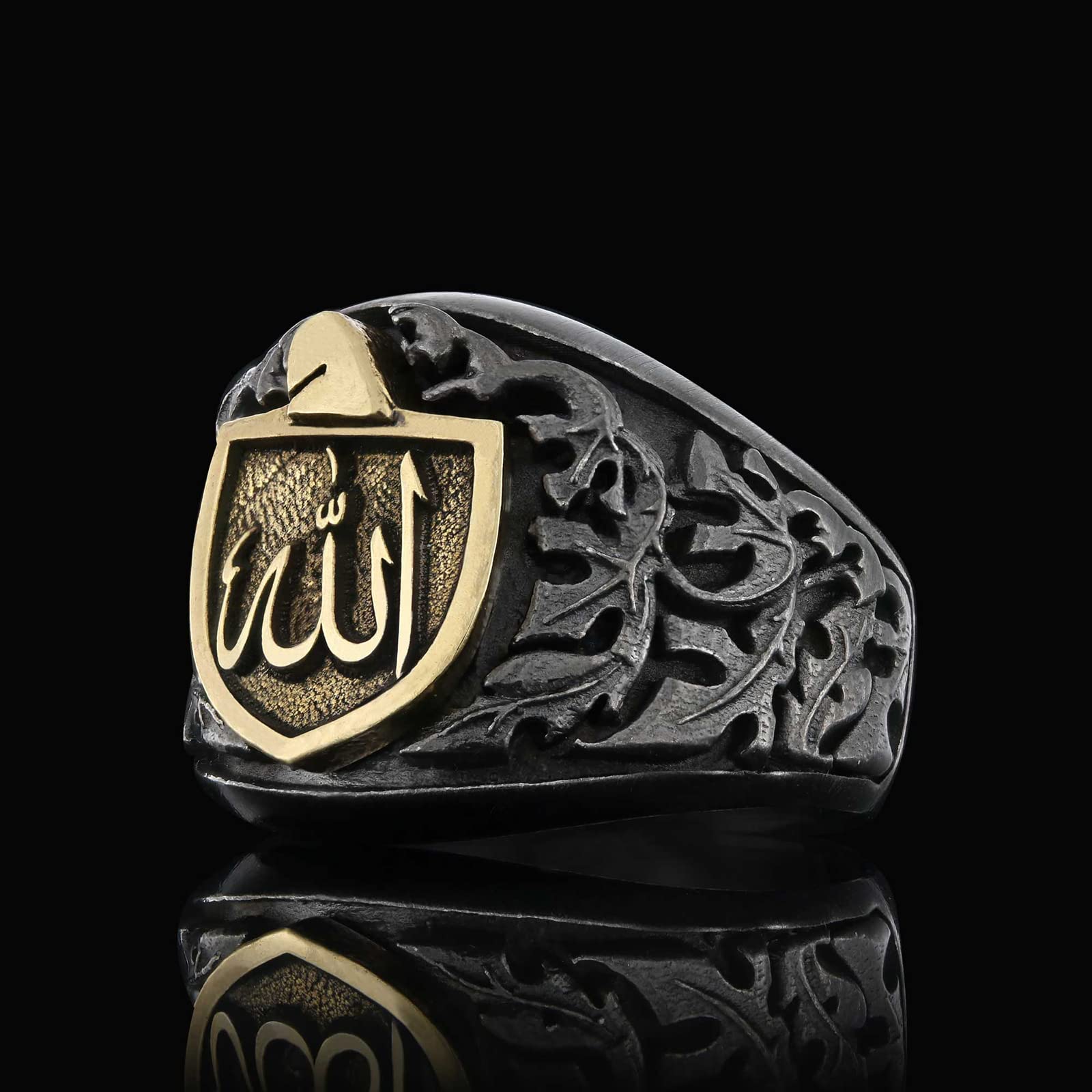 Allah Ring for Men - Gold Plated Islamic Religious Jewelry, Arabic Calligraphy Signet Ring - Perfect Gift for Muslim Men, Eid, Ramadan & Daily Wear