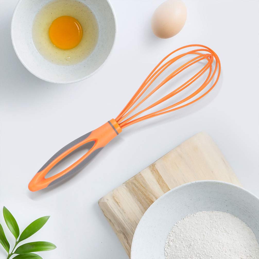 2-Piece Silicone Hand Mixer Set - Egg Whisk, Cream Frother & Butter Mixer for Baking, Cooking & Kitchen Use - Orange Manual Whisking Tool for Home & Professional Chefs
