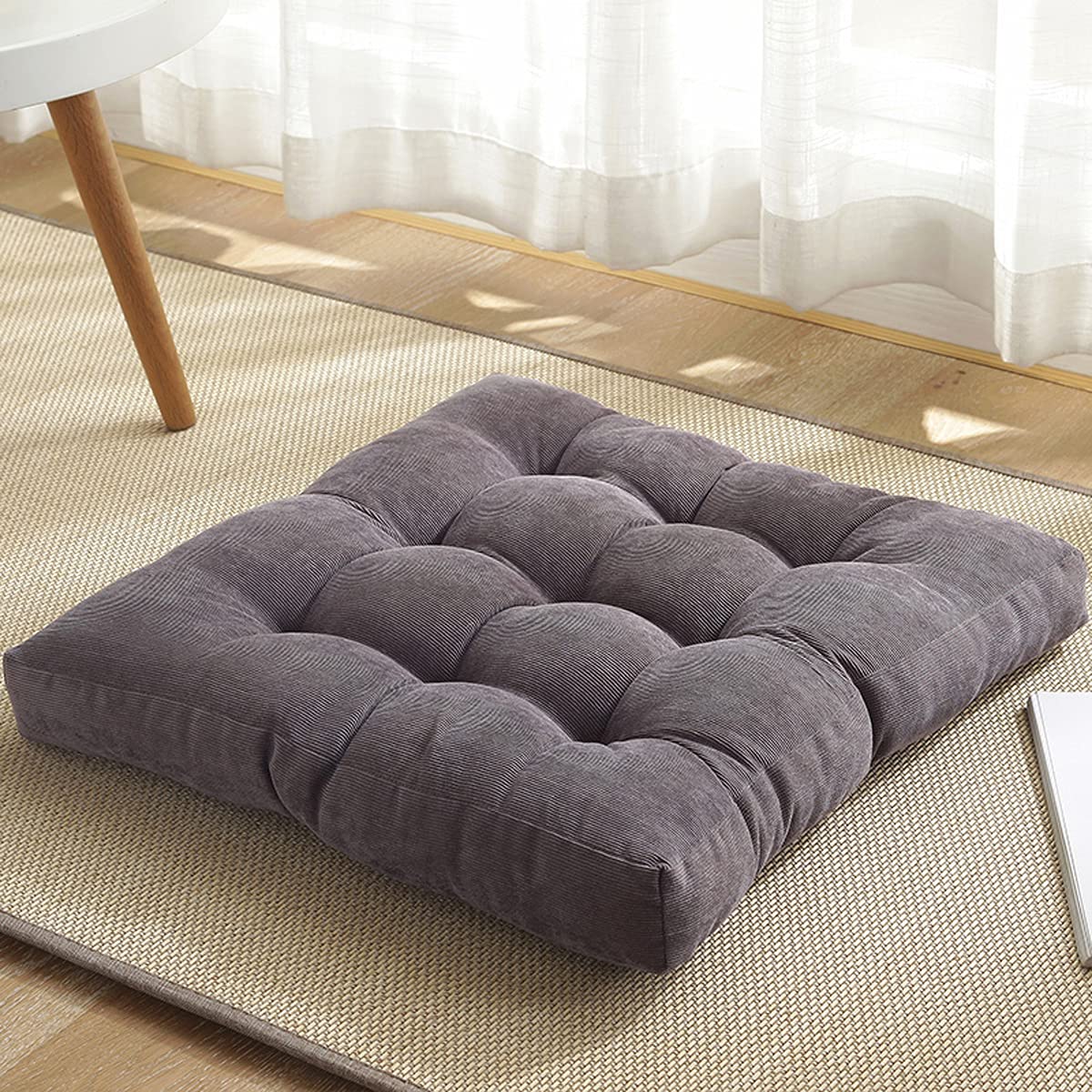 Premium Corduroy Chair Cushion 20x20 Inches - Thick Square Seat Pad for Patio, Outdoor & Indoor Use - Breathable, Washable & Ultra Soft (Grey) - Perfect for Garden, Balcony, Deck, and Living Room Comfort