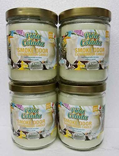 Smoke Odor Eliminator Candle - Pina Colada Scented, 13oz Jar (Set of 4) | Freshen Home, Car, Office & Remove Smoke Smells | Natural Air Purifier for Indoor Spaces