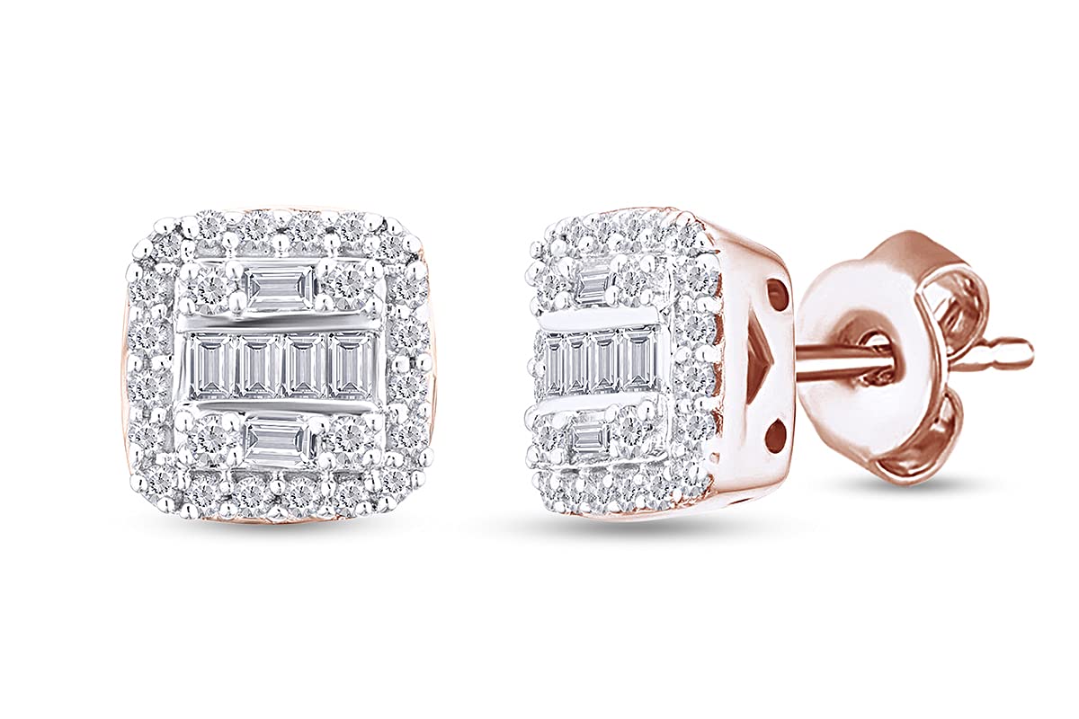 1/7 Carat Multi-Cut White Natural Diamond Stud Earrings in 14K Gold Plated 925 Sterling Silver - I2-I3 Clarity, I-J Color, 0.15 CTTW - Elegant Jewelry Gift for Women, Perfect for Weddings, Anniversaries & Special Occasions