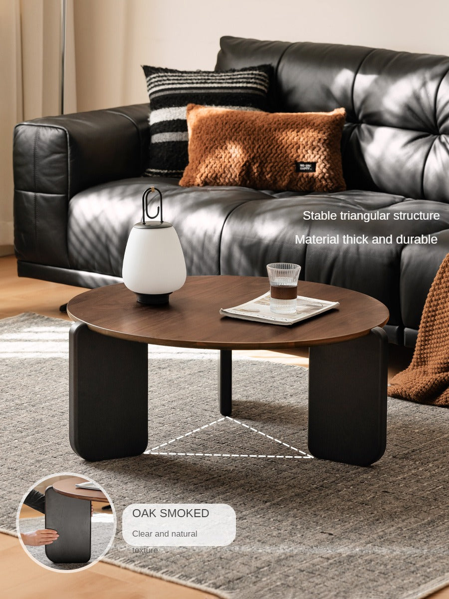 Solid Black Walnut Round Coffee Table - Italian Light Luxury Style for Living Room, Lounge & Office Decor