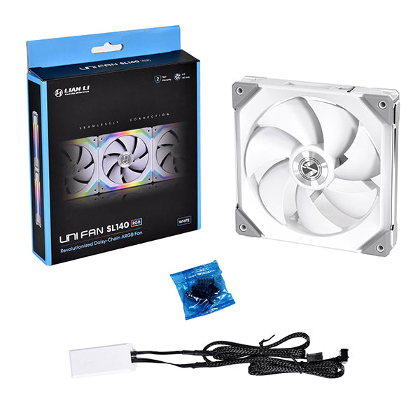 LIAN LI UNIFAN SL140 Single Pack - 140mm PC Case Fan (Black/White, No Controller Included) - High Airflow RGB Cooling for Gaming PCs & Workstations