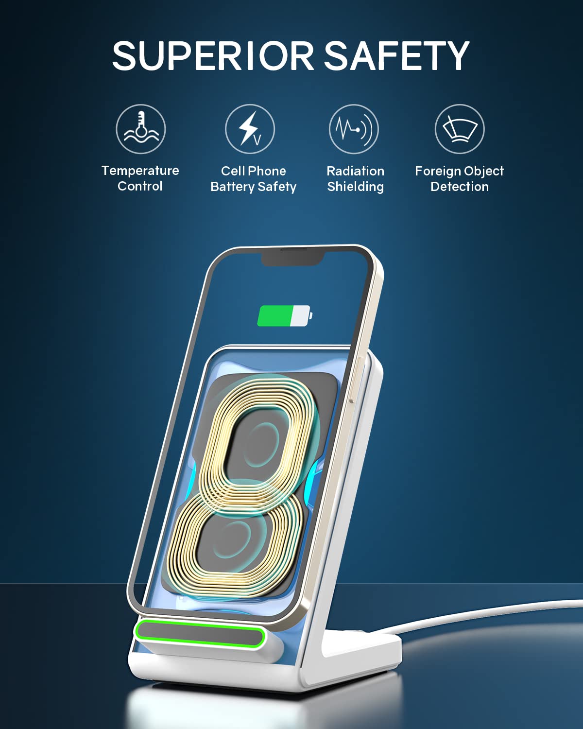 15W Fast Wireless Charger Stand for iPhone 15/14/13/12/11 Pro Max/Plus/XS/XR/X/8 - Qi Certified Wireless Charging Station with Adapter Included - Perfect for Home, Office & Nightstand Charging