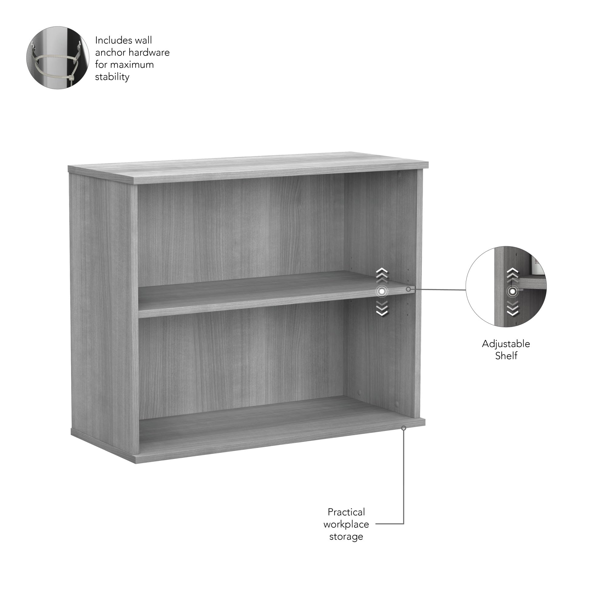 Bush Business Furniture Small 2 Shelf Bookcase in Platinum Gray - Compact Low Bookshelf for Home Office, Living Room & Dorm - Perfect for Organizing Books, Decor & Office Supplies