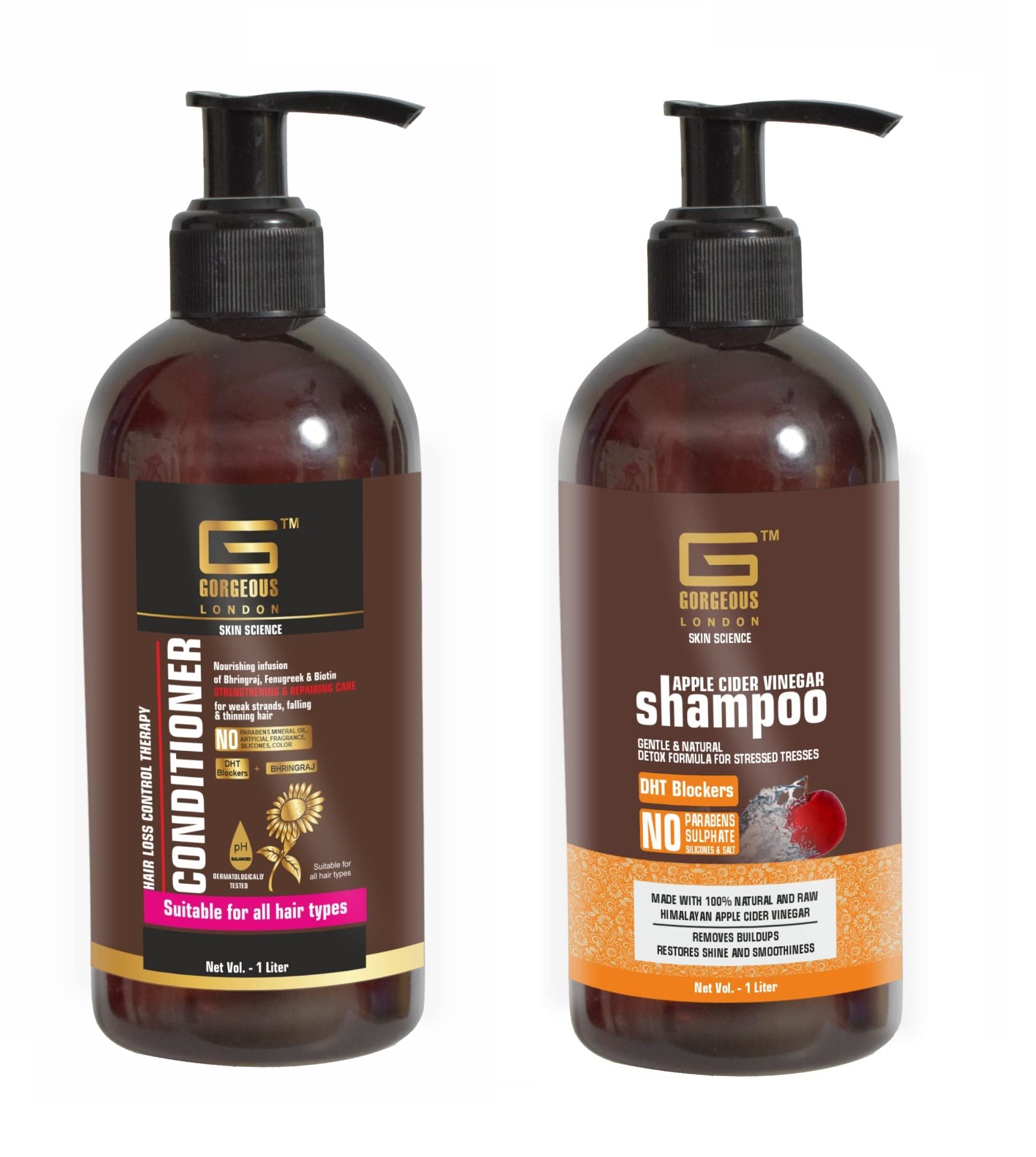 London Hair Loss Control Therapy Conditioner 1L & Apple Cider Vinegar Shampoo 1L - Natural Himalayan ACV for Shine & Smoothness - Paraben & Sulfate Free - For Damaged Hair Repair & Scalp Care