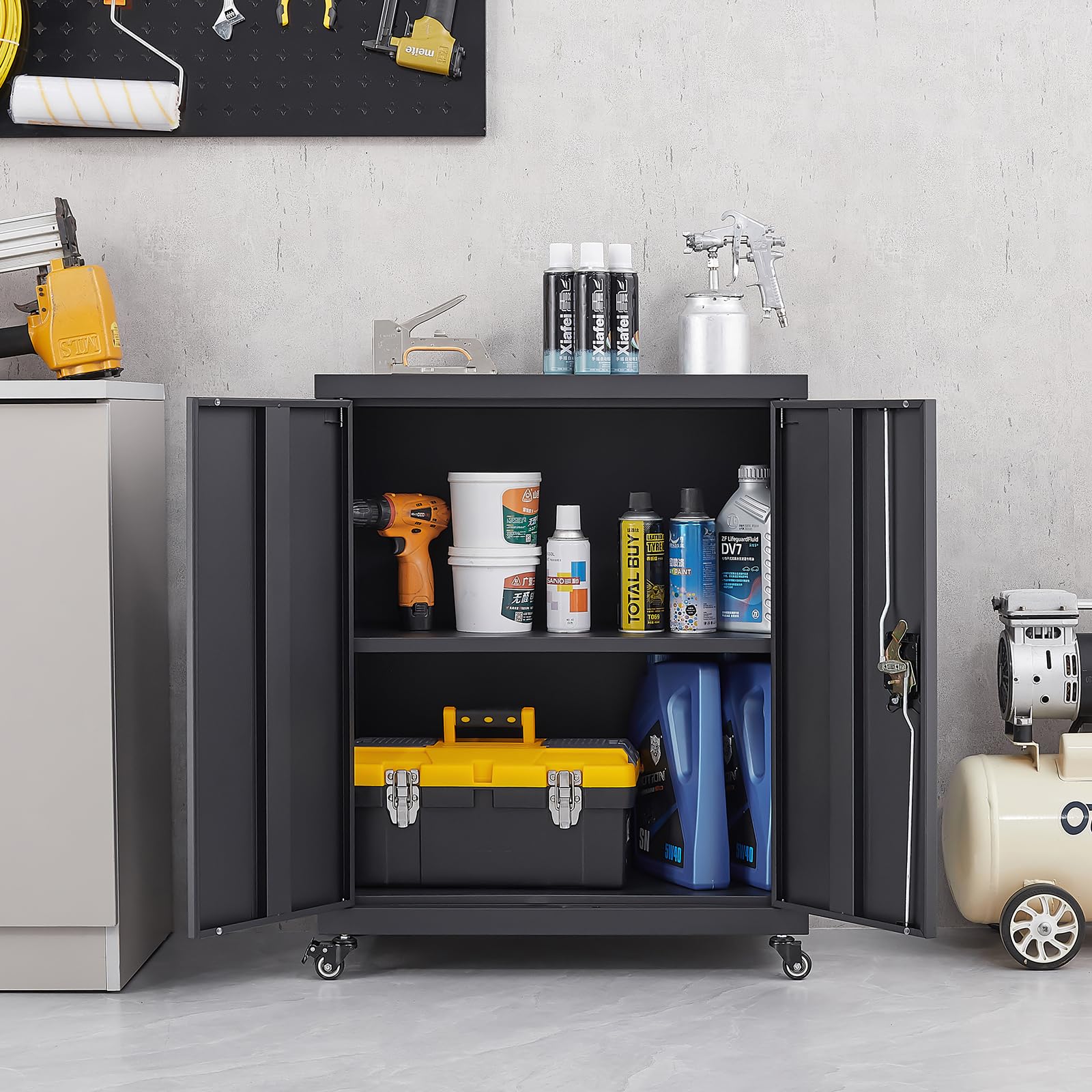 Metal Storage Cabinet with Wheels - 31.5