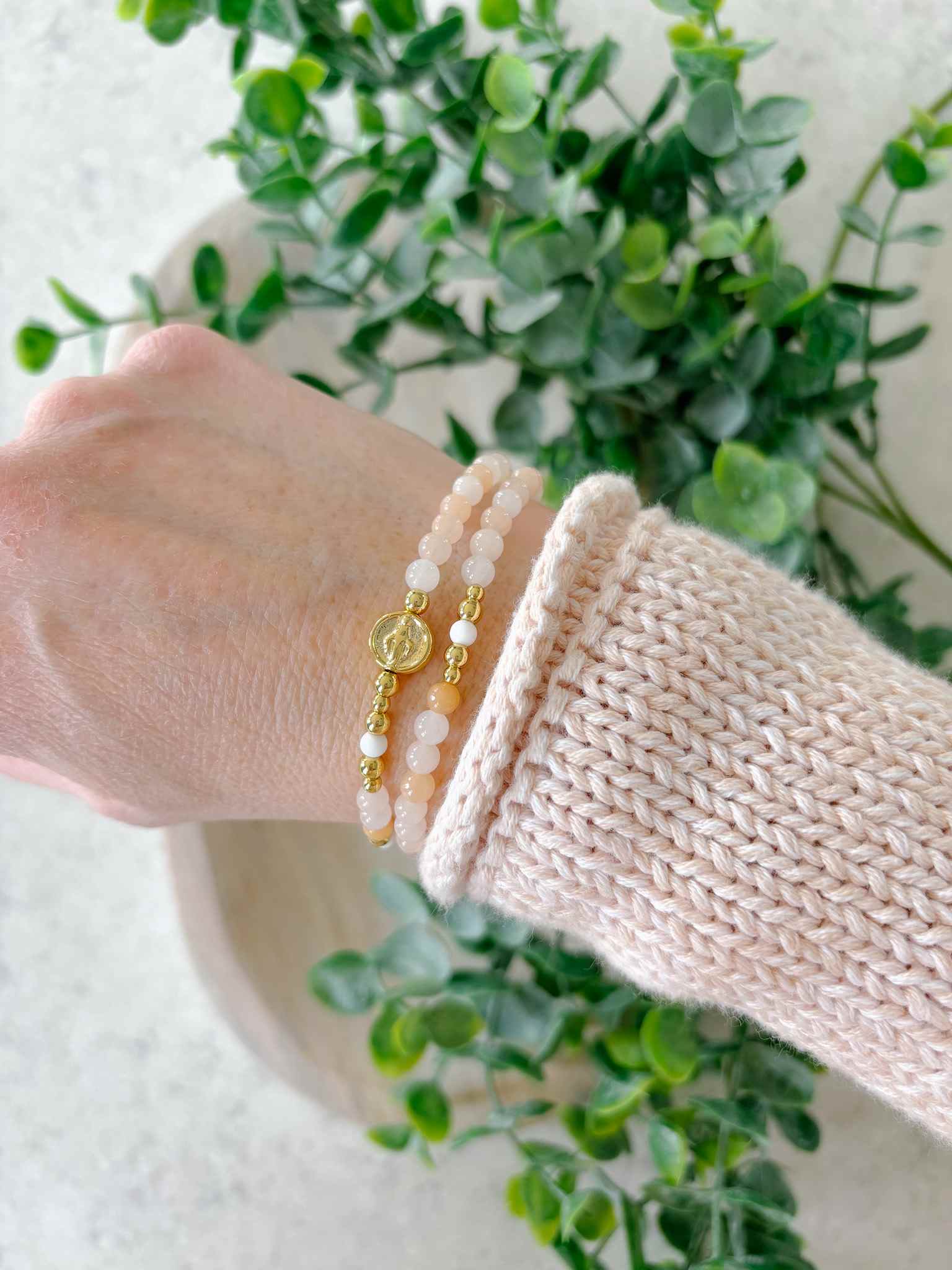 Elegant Peach Wrap Rosary Bracelet for Women - Stylish Religious Jewelry for Prayer, Daily Wear & Gifting