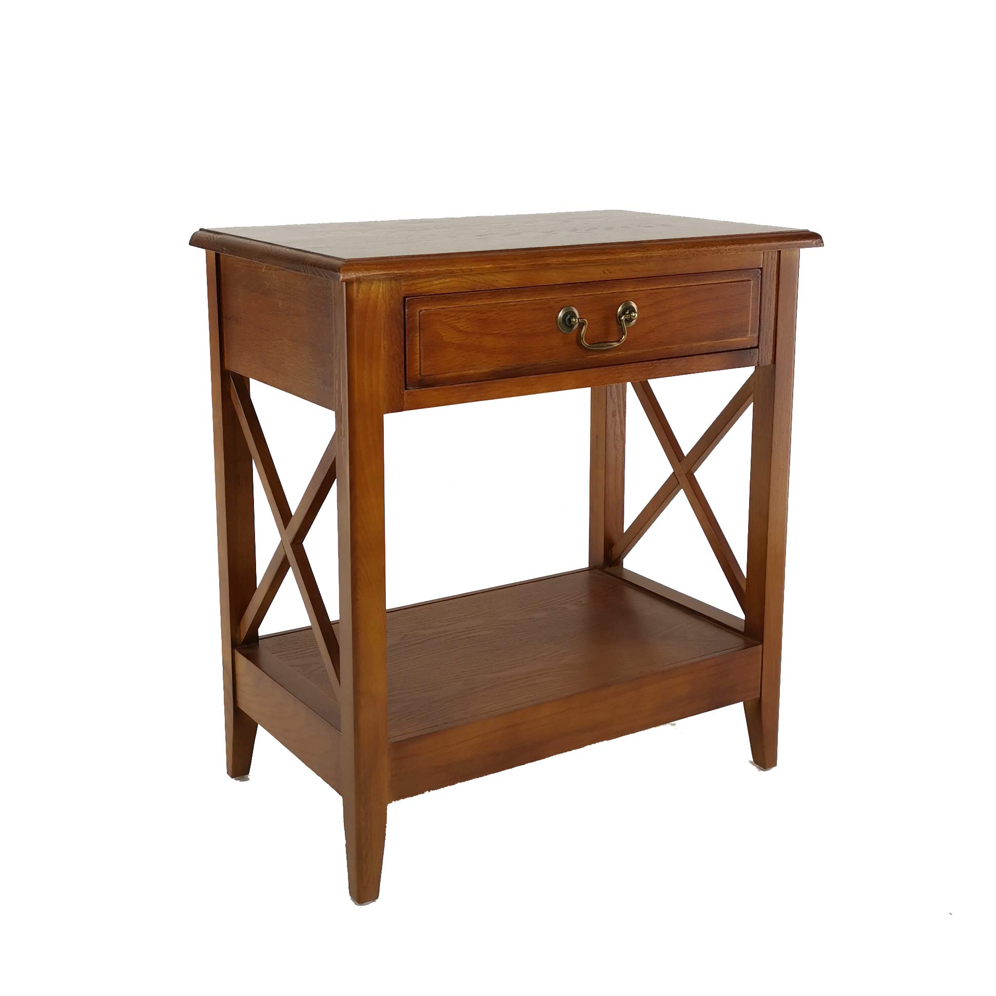 Benjara Transitional Style Nightstand with 1 Drawer & X-Shaped Sides - Brown Wood Bedside Table for Bedroom, Living Room, or Office