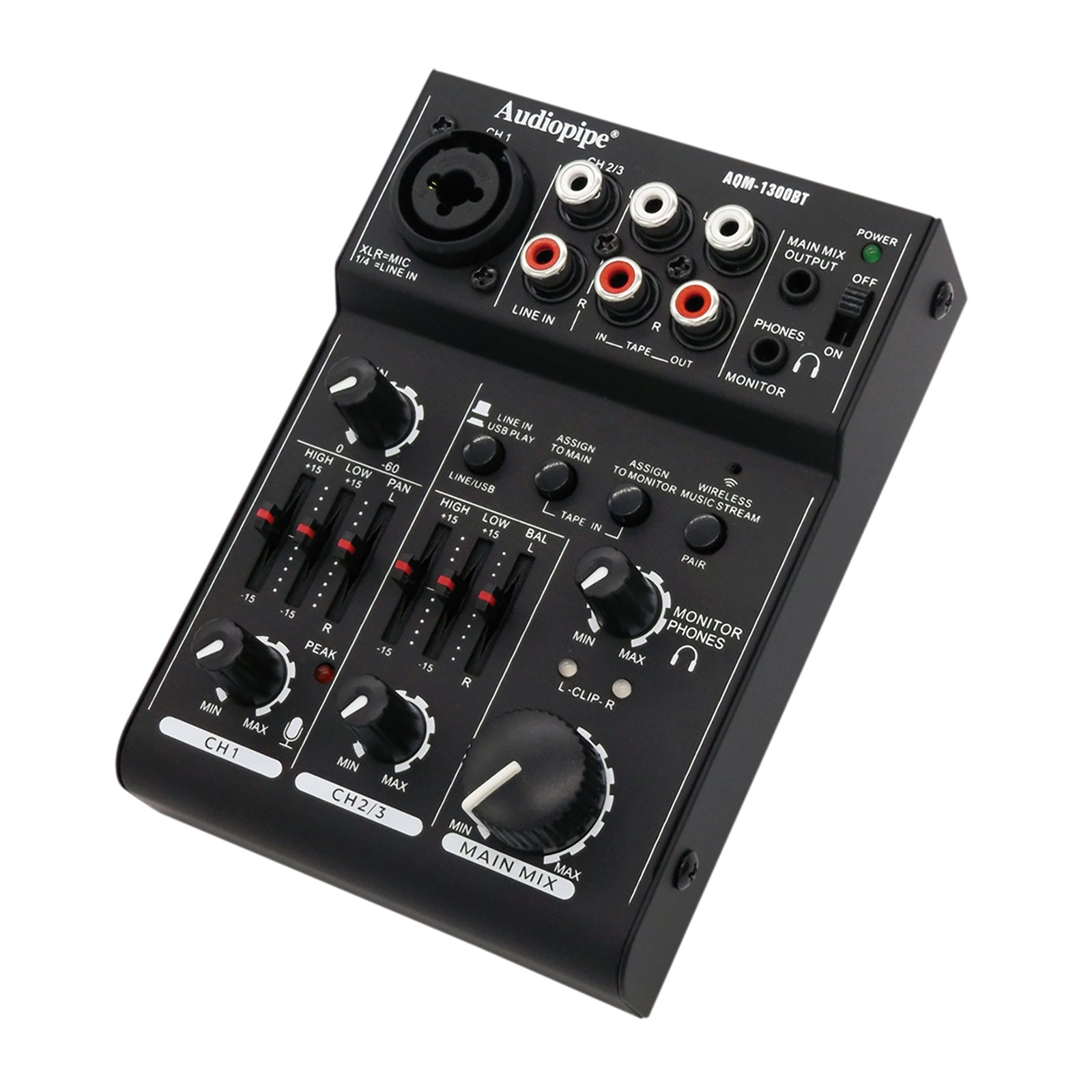 3 Channel Bluetooth Streaming Audio Mixer - AQM 1300BT Professional DJ Controller for Live Performances, Podcasting & Home Studio Recording