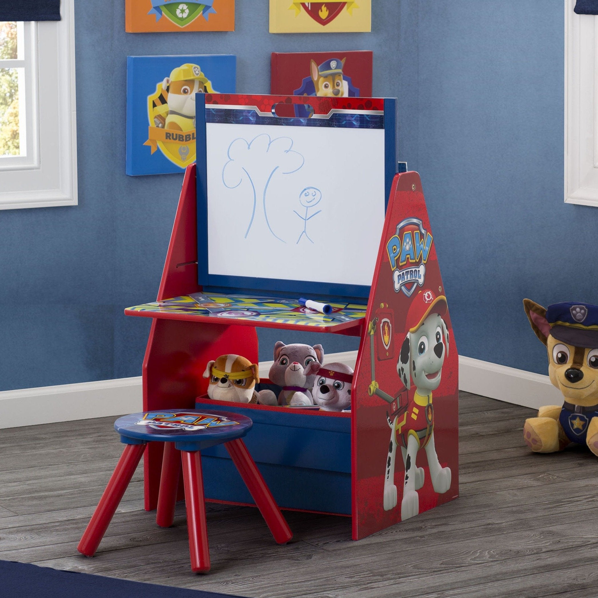 PAW Patrol Deluxe Kids Art Table with Easel, Desk, Stool & Toy Organizer - Creative Playroom Furniture for Toddlers & Preschoolers - Perfect for Drawing, Painting & Learning Activities