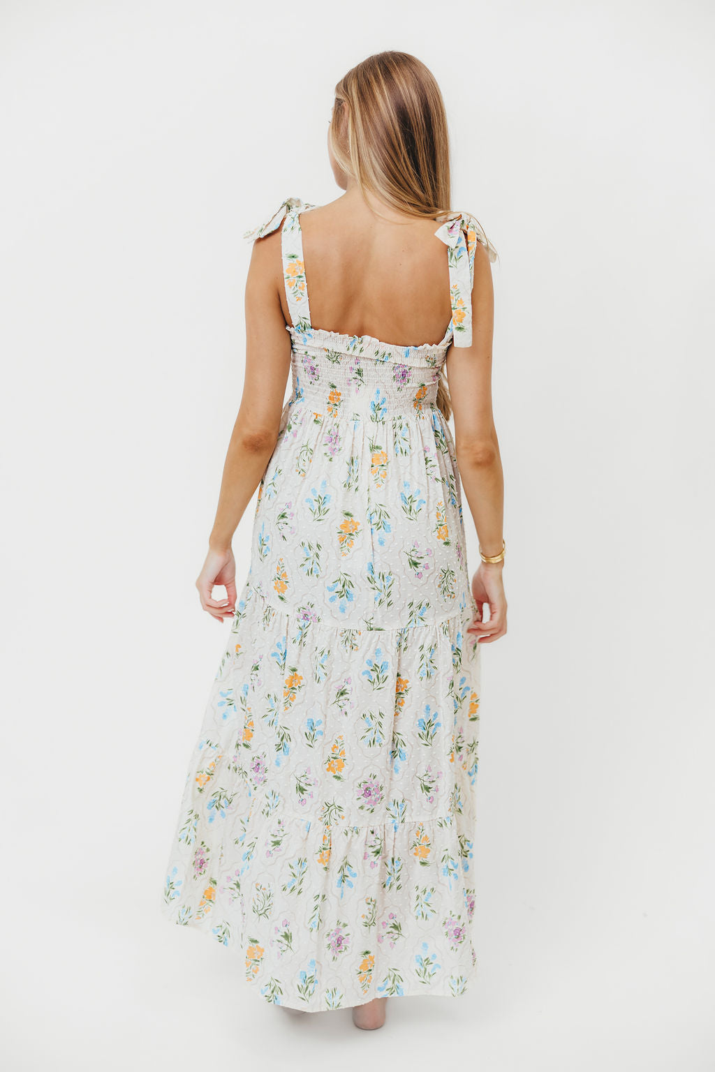 Liliosa Women's 100% Cotton Floral Maxi Dress in Cream - Perfect for Summer Beach Vacations, Garden Parties & Casual Outings