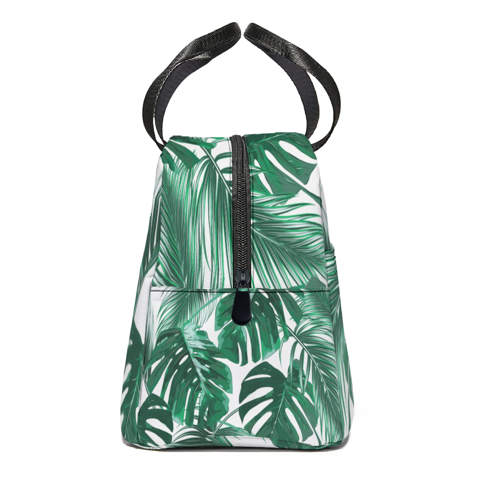 Eco-Friendly Palm Leaf Print Insulated Lunch Tote Bag - Reusable Thermal Lunch Box with Front Pocket for Women & Men | Perfect for School, Office, Picnic & Beach Outings