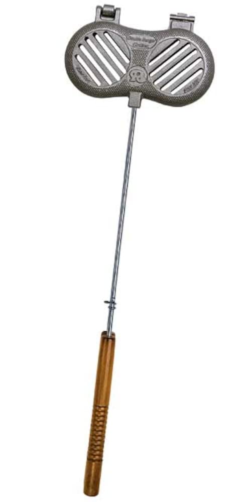 Cast Iron Double Slotted Burger & Meat Griller for Outdoor Cooking – Perfect for Backyard BBQs, Campfire Meals, Fire Pit Grilling, Tailgating, and Picnics