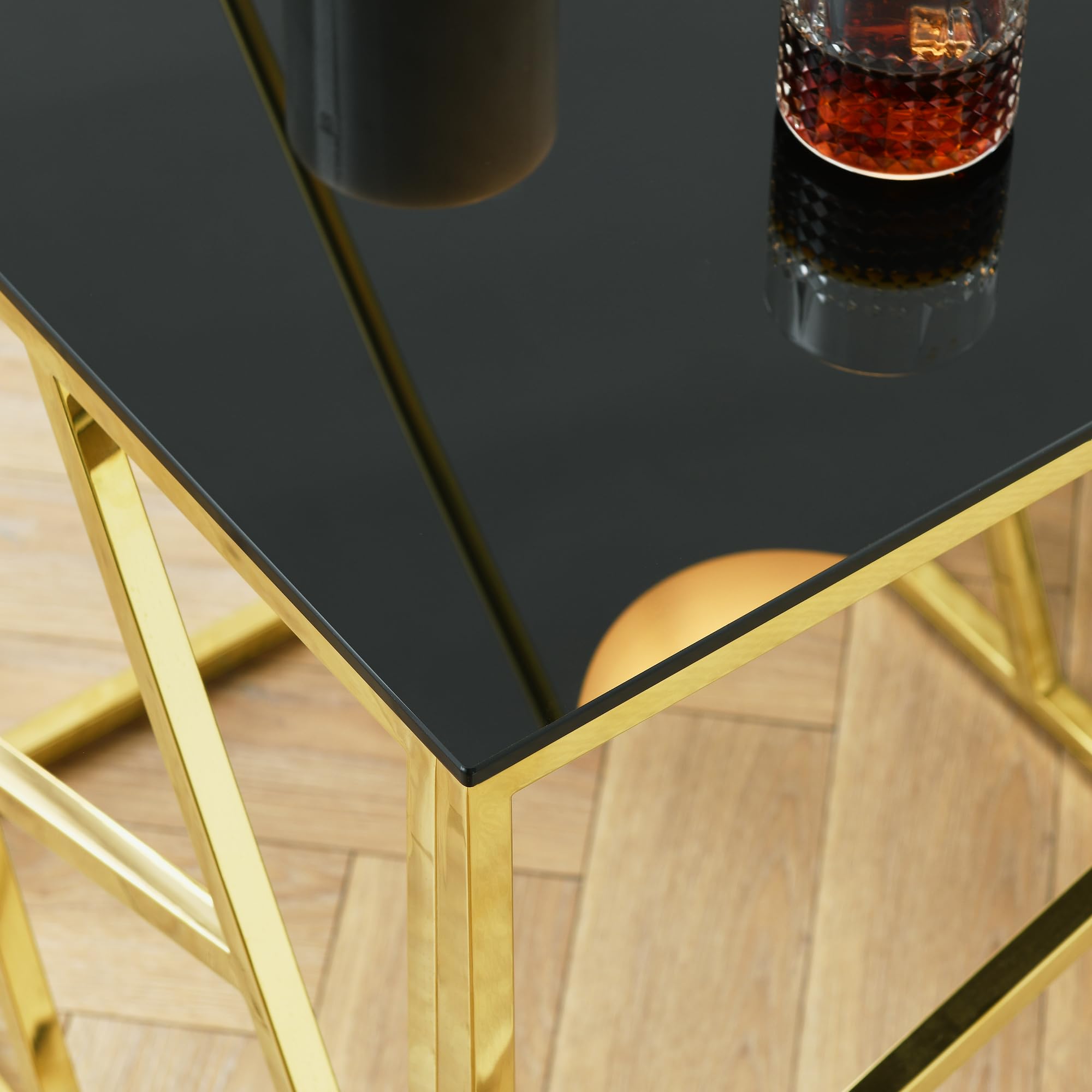 Modern Black Rectangular Tempered Glass Coffee Table with Stainless Steel Frame - Living Room Centerpiece for Home, Office & Lounge Decor