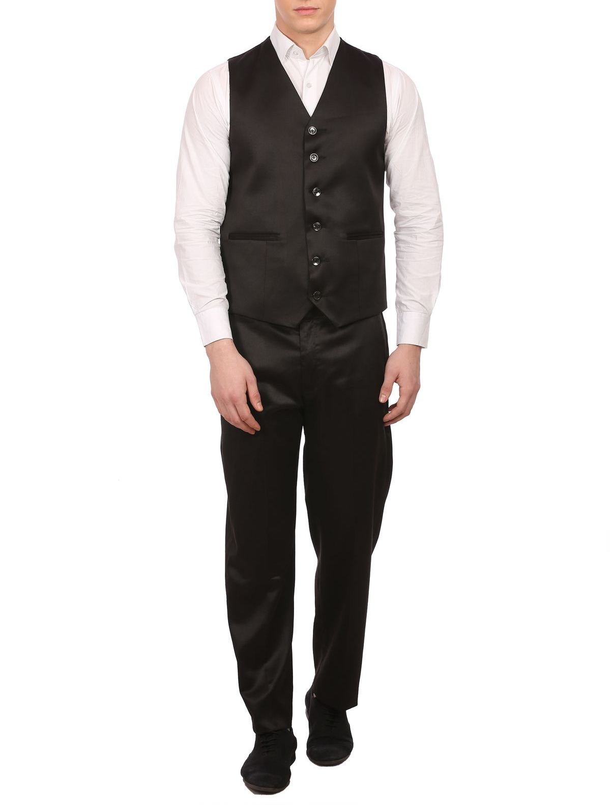 Vintage Men's Polyester Blend Black Tuxedo Vest & Pants Set with Notch Lapel | Formal Wedding, Prom, Evening Wear