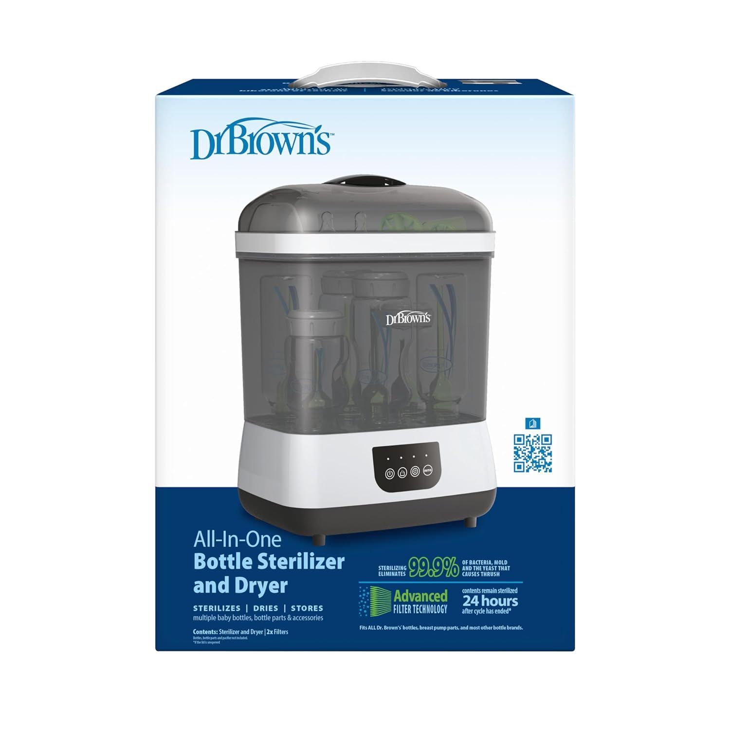 Dr. Brown's All-in-One Baby Bottle Sterilizer and Dryer - Sanitizer for Bottles, Pacifiers, Breast Pump Parts & Newborn Essentials - Perfect for Daycare, Travel & Home Use
