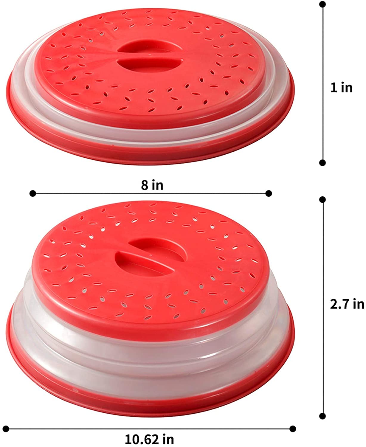 BPA-Free Collapsible Microwave Food Plate Cover - Vented Silicone Lid for Safe Heating | Perfect for Leftovers, Meal Prep & Microwave Cooking (Red)