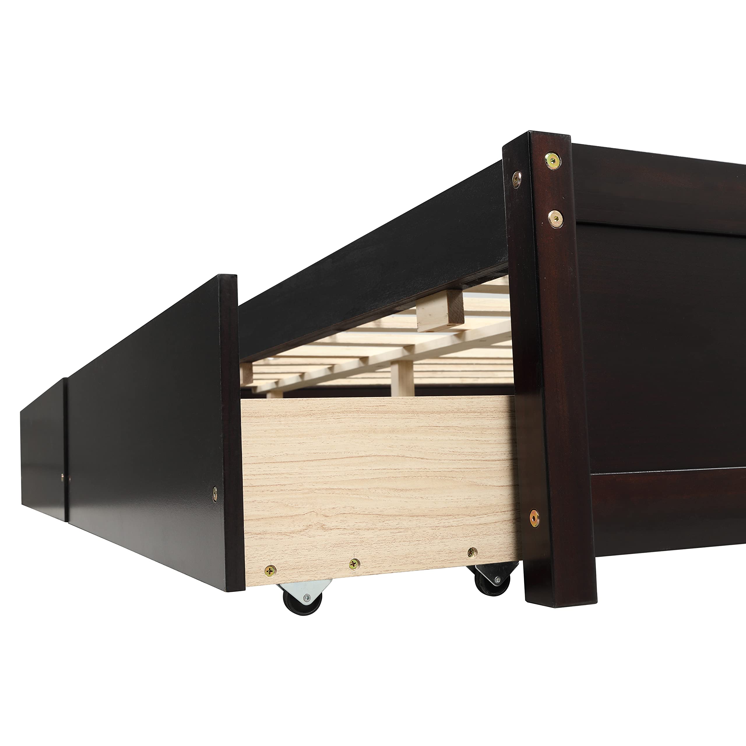 Full Size Platform Storage Bed Frame with Twin Trundle & 2 Drawers - Solid Wood Espresso Finish | Space-Saving Bedroom Solution for Guest Rooms & Small Apartments