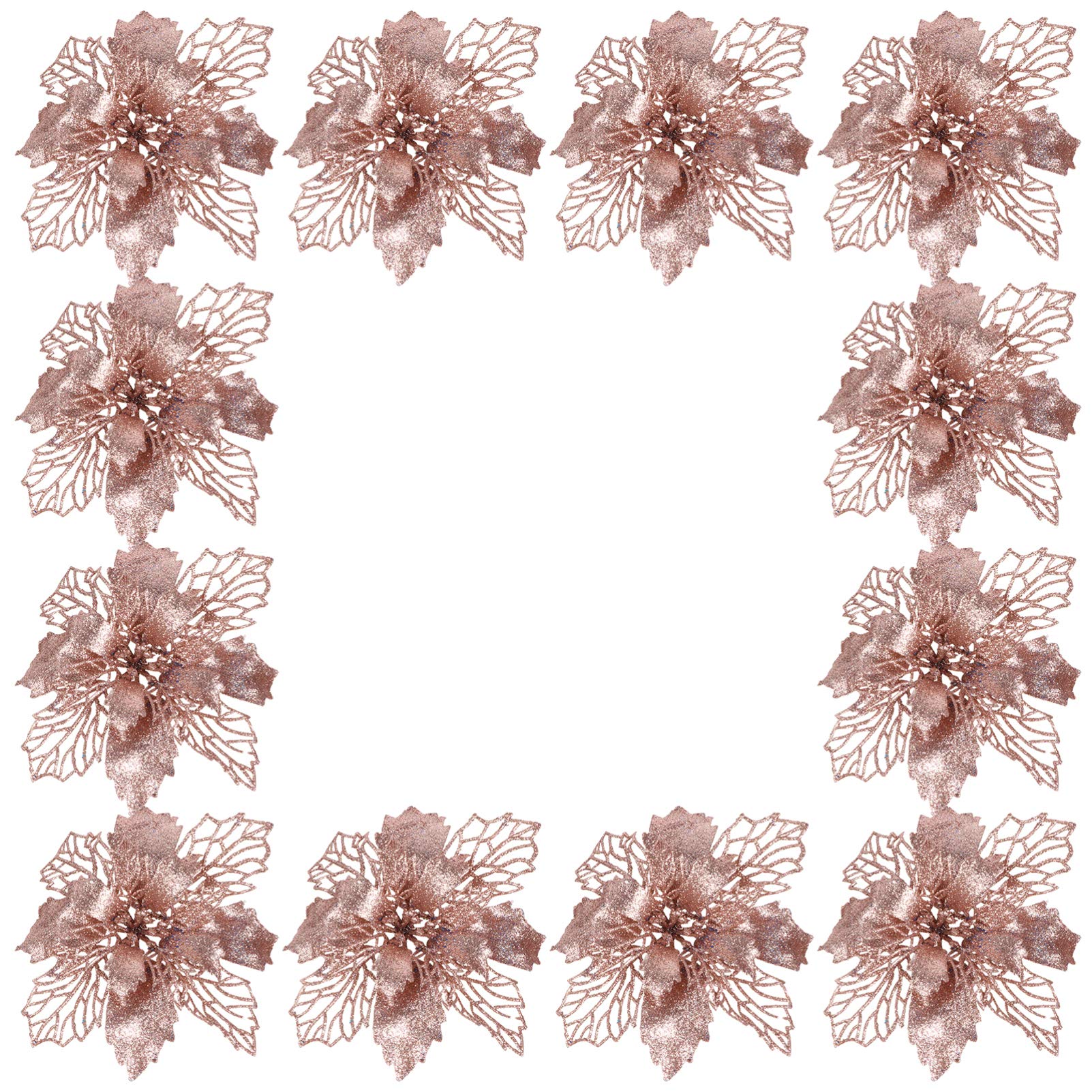EXCEART 12Pcs Artificial Glitter Poinsettia Flowers - Christmas Tree Decorations, Holiday Ornaments for Xmas, New Year, Winter Home Decor & Party Centerpieces