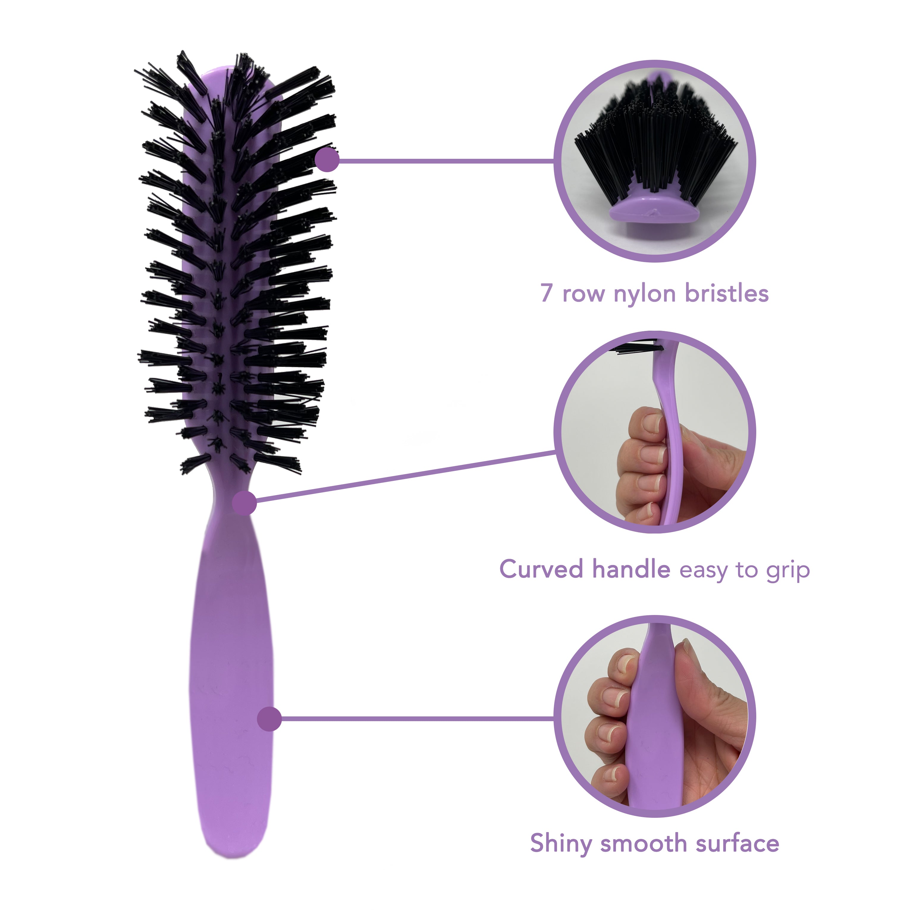 Styling Gear 7 Row Hair Brush with Nylon Bristles - 2 Pack Detangling Brush for Smooth & Shiny Hair - Perfect for Home, Salon & Travel Use