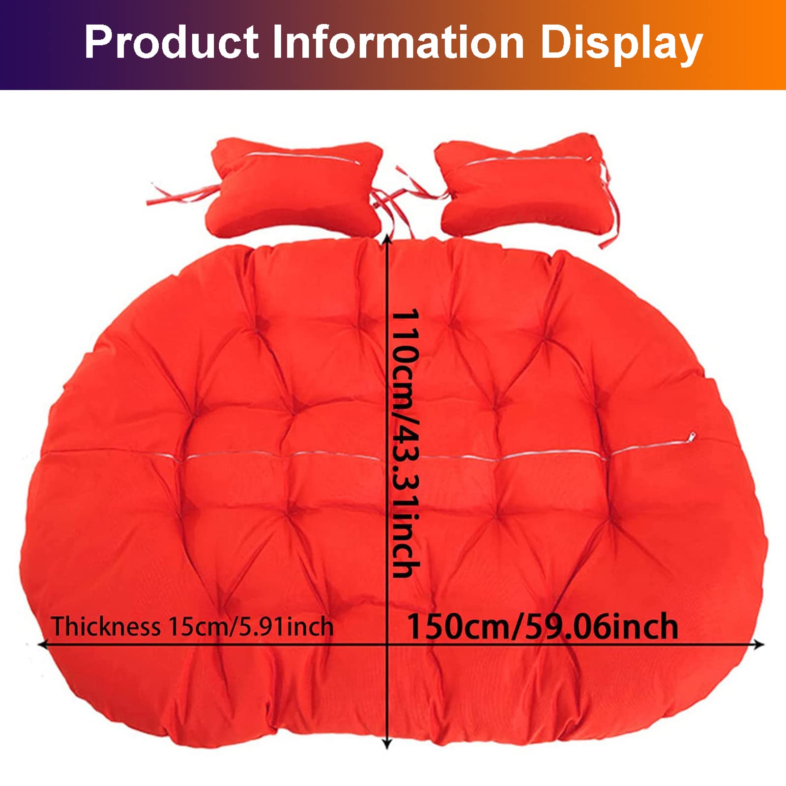 **Thick Washable Egg Nest Hanging Chair Cushion for 2 Persons - Zippered Swing Seat Cover (110x150cm, Orange) - Perfect for Outdoor Patio, Garden, and Hammock Relaxation**