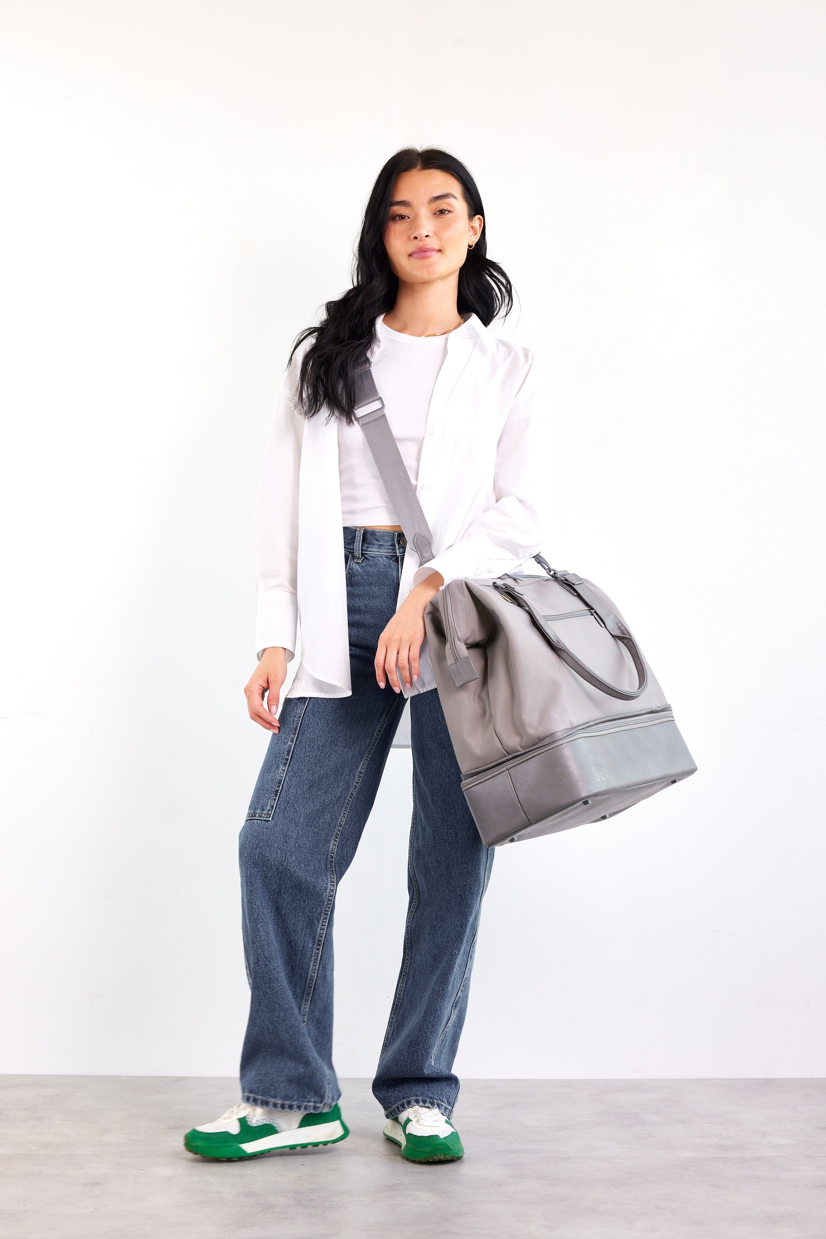 Grey Convertible Mini Weekender Bag - Stylish & Versatile Carry-On for Travel, Gym, or Weekend Getaways