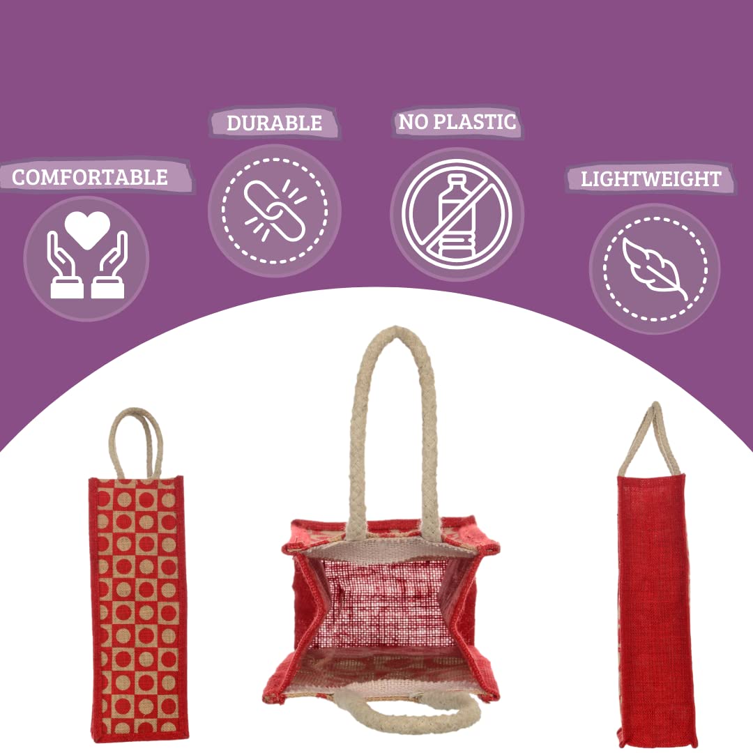 Premium Jute Lunch Bags for Men - Eco-Friendly Zip Closure Tote & Water Bottle Bags - Medium Size Printed Jute Carry Bag (Pack of 3) - Perfect for Work, Picnics & Sustainable Shopping