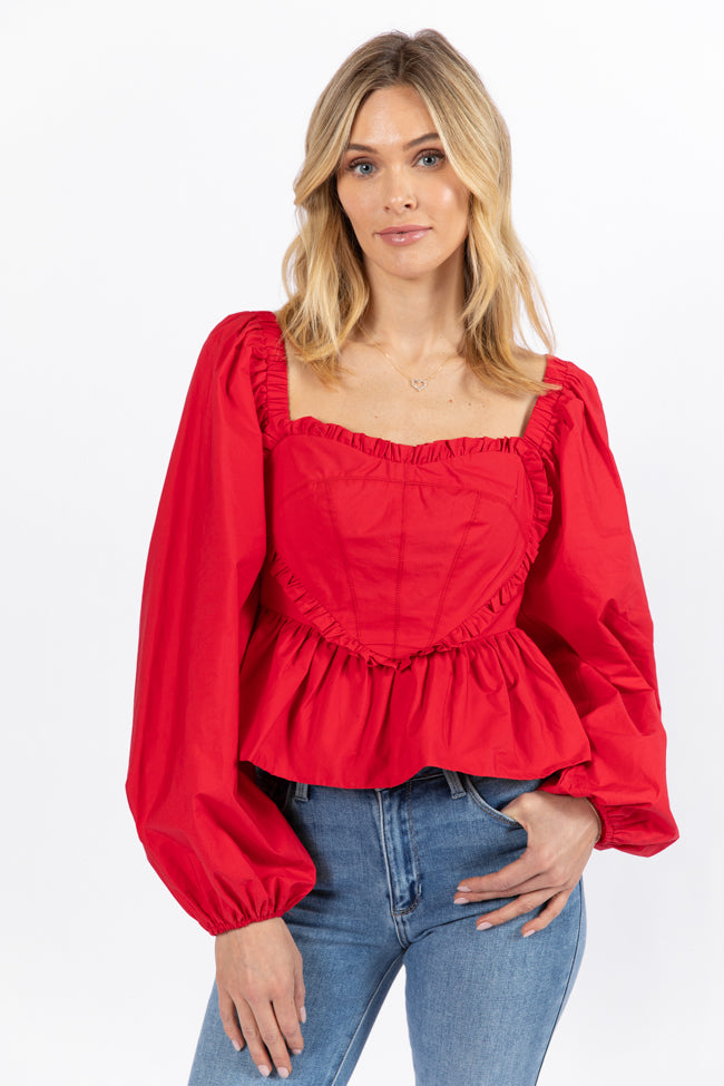 I Heart You Red Heart Shape Woven Blouse - Women's Romantic Valentine's Day Top for Date Night & Special Occasions