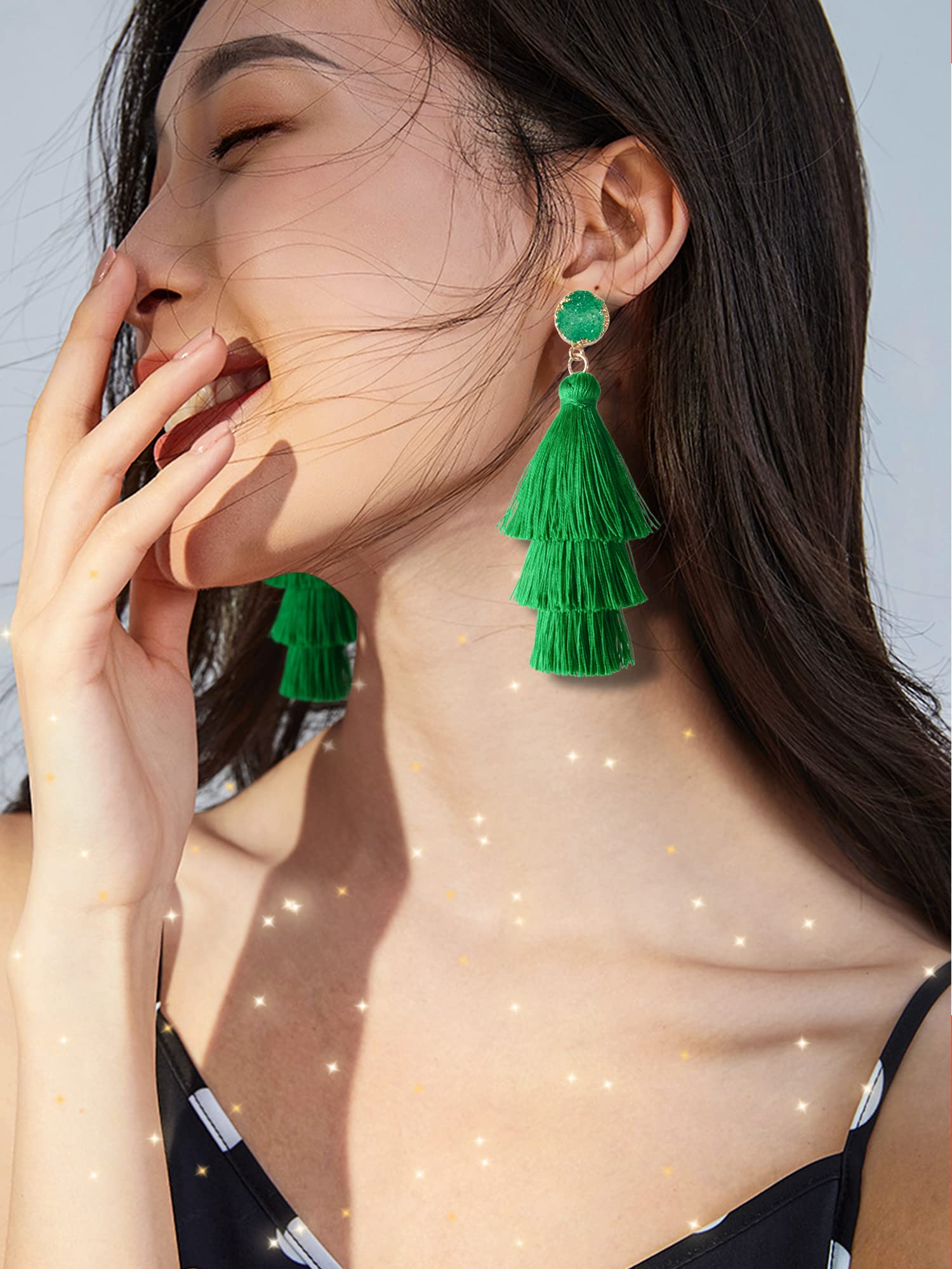 Bohemian Layered Tassel Dangle Earrings for Women - Acrylic Rose Petal Drop Earrings, Holiday Party Jewelry Gift - Perfect for Festive Occasions, Weddings and Special Events