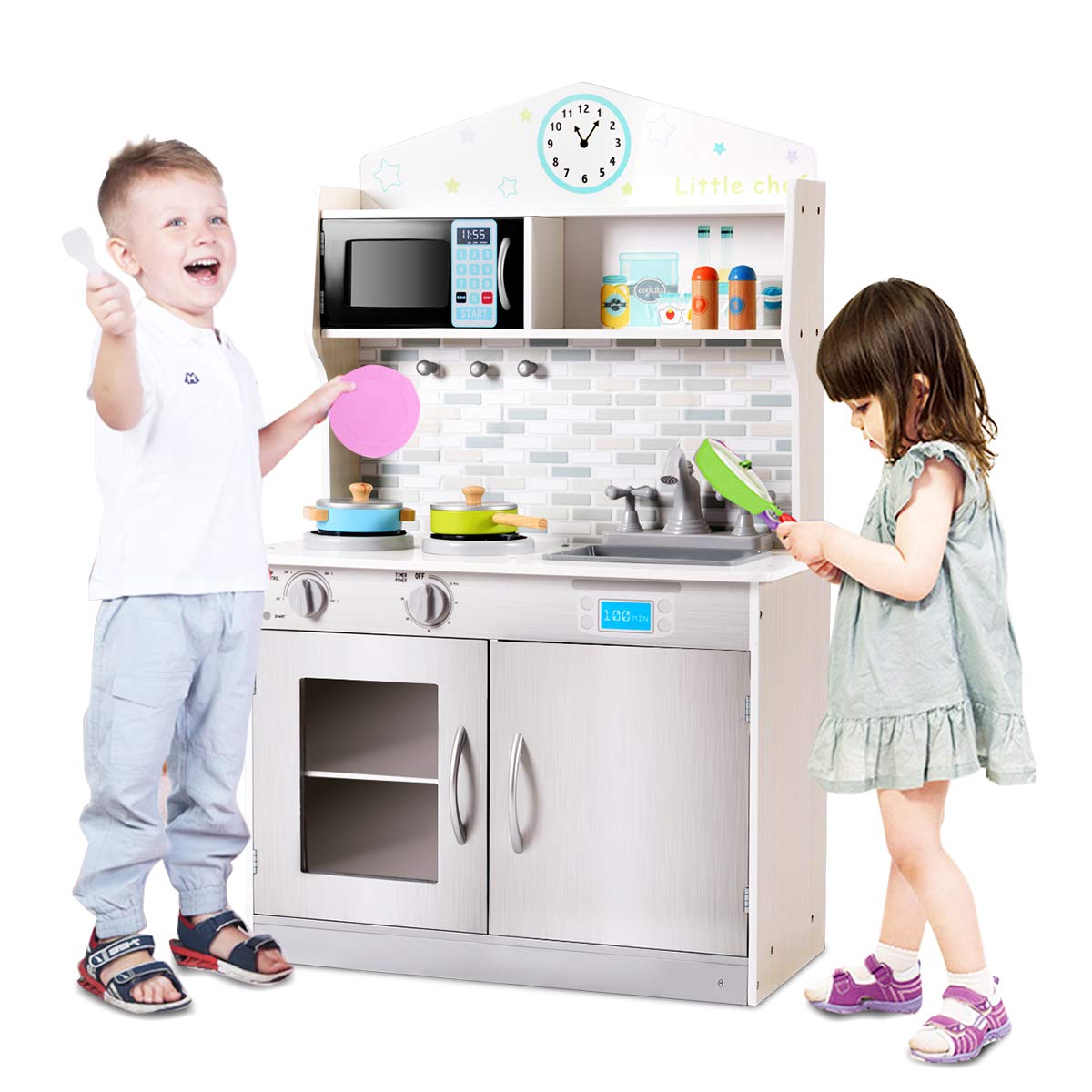 HONEY JOY Kids Kitchen Playset - Wooden Pretend Play Toy for Toddlers 3+ | Gift for Boys & Girls | Indoor Fun